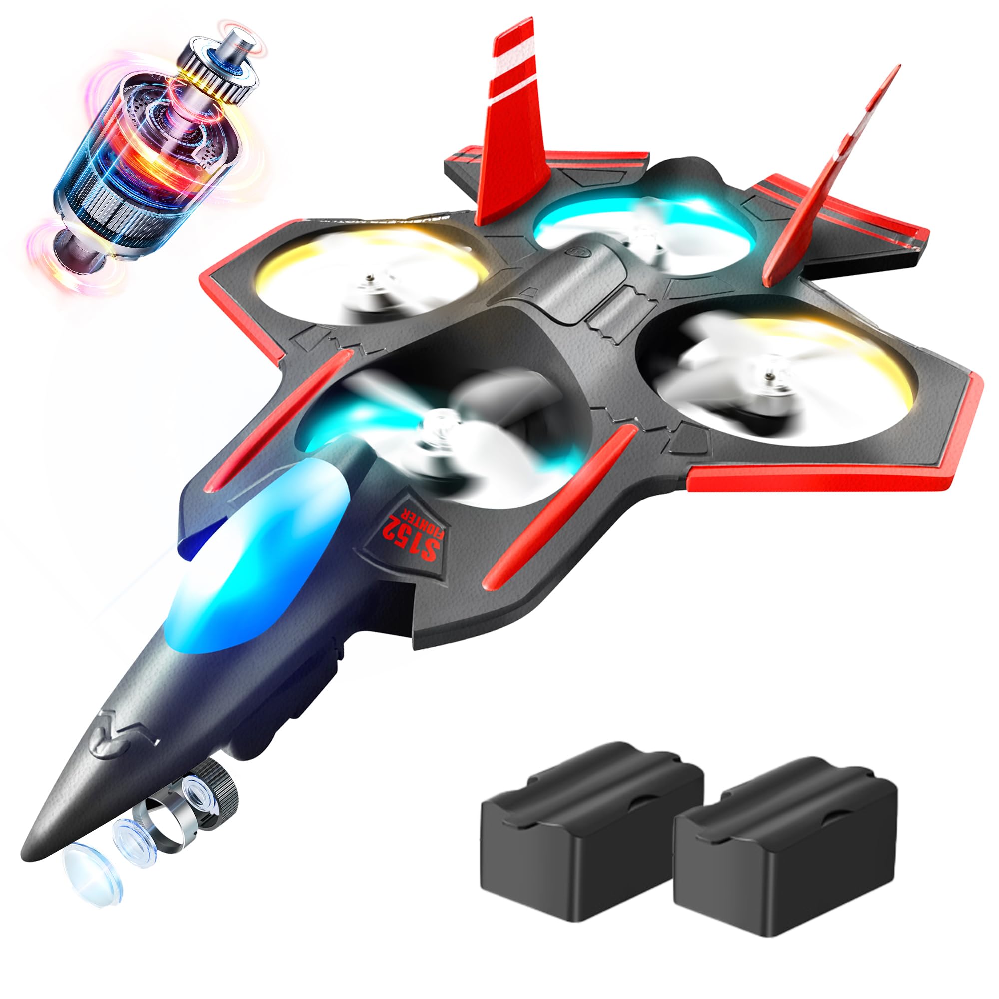 BEZGAR Brushless RC Plane with HD Camera - 2.4GHZ Remote Control Airplane for Kids & Beginners | 6-Axis Gyro Stabilization, 360° Flip Stunt, LED Navigation Lights, 2 Batteries | Outdoor Flying Drone for Park Play & Aerial Photography