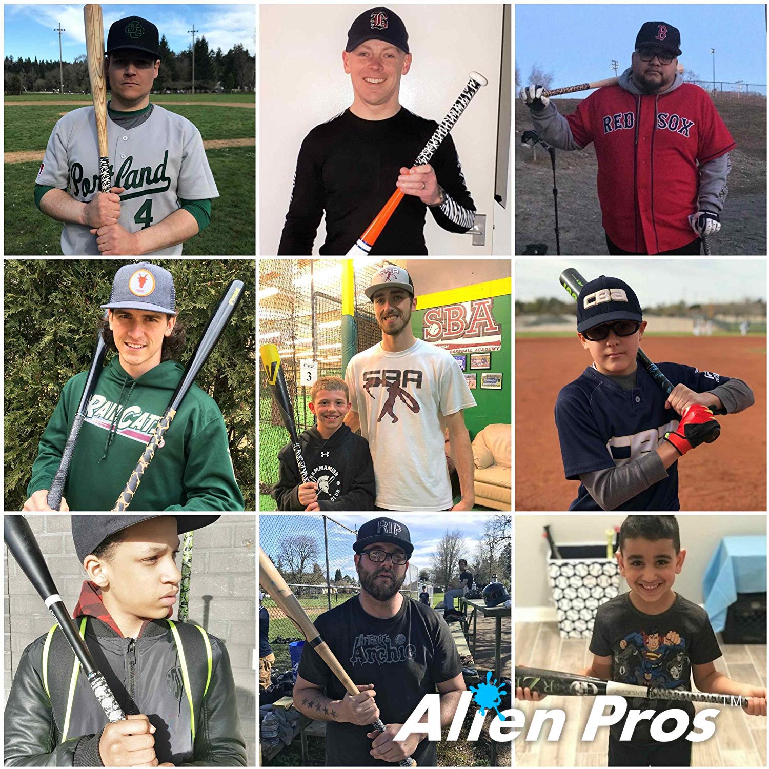ALIEN PROS Baseball Bat Grip Tape - 1.1mm Precut Pro Feel Batting Tape (2 or 4 Grips) - Replacement for Old Baseball Bat Handle - Improve Swing Control for Home Runs - Perfect for Little League, High School & Professional Players