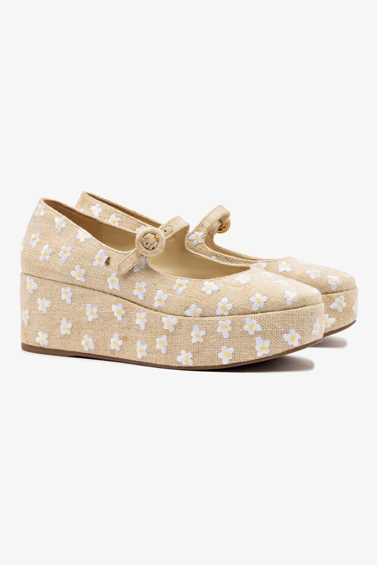Blair Flatform Sandals in Raw Linen with Daisy Embroidery - Comfortable Summer Shoes for Women, Perfect for Beach, Vacation and Casual Outfits