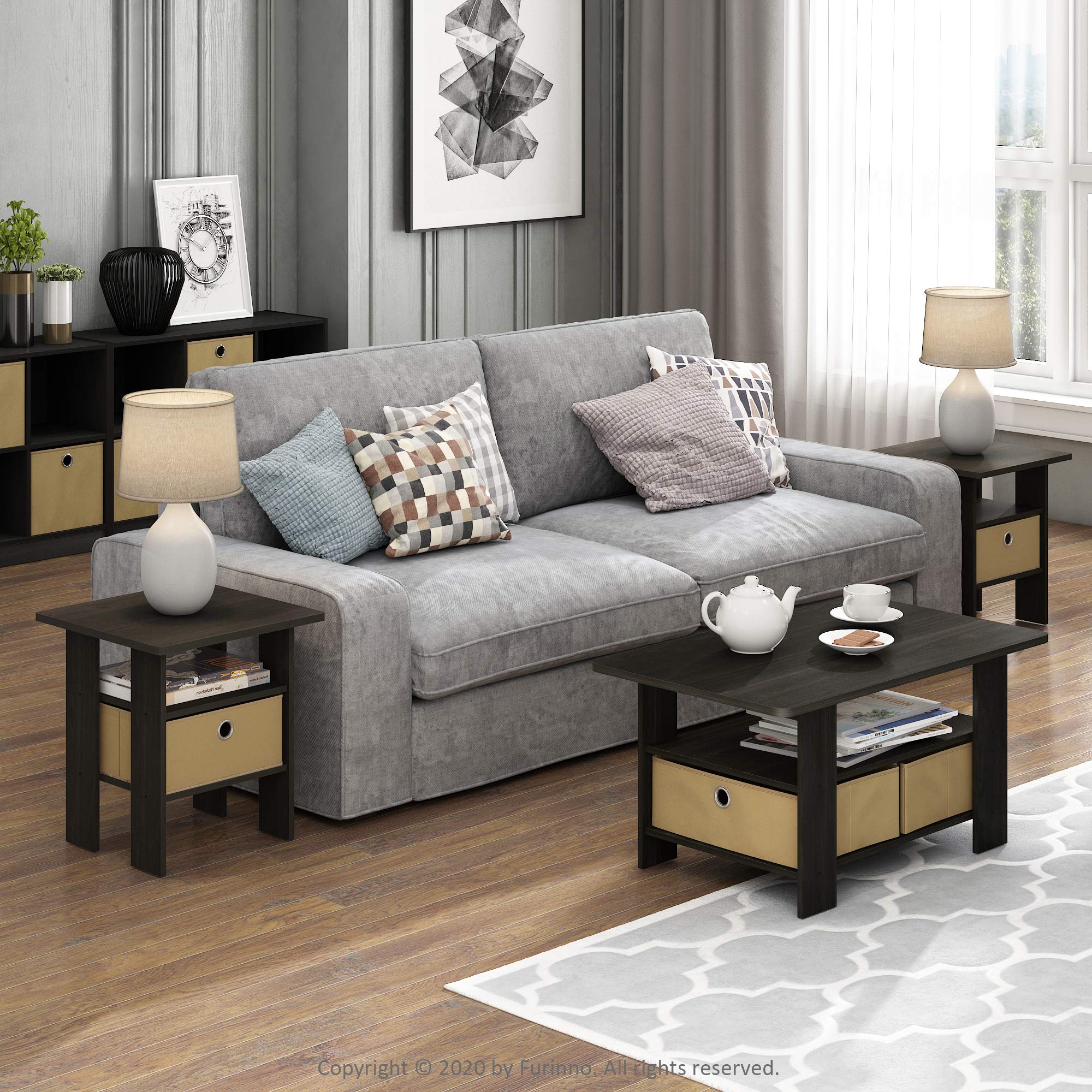 Furinno Andrey Coffee Table with Storage Bin Drawer - Dark Espresso/Brown Finish - Perfect for Living Room, Dorm & Small Spaces