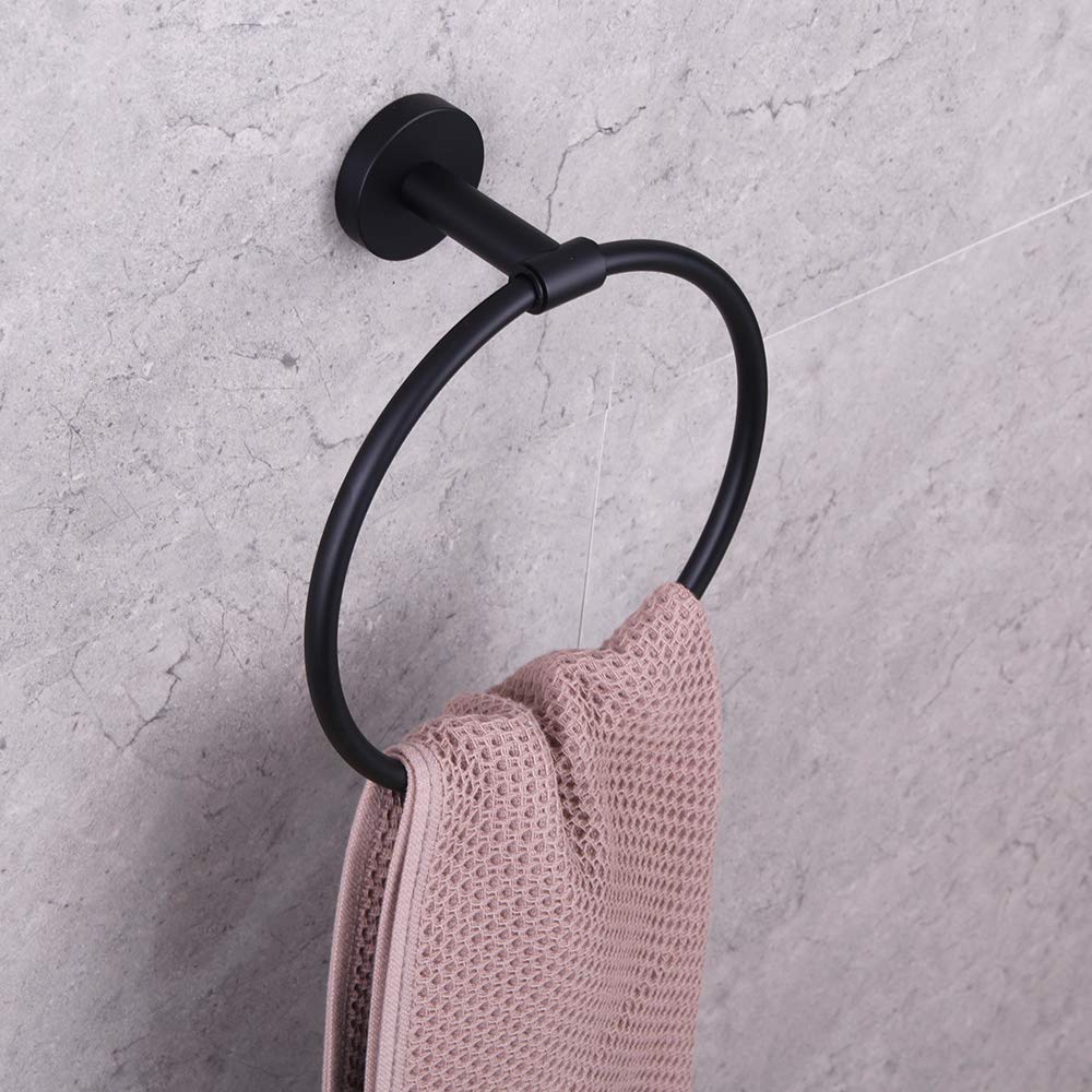GERZWY 2-Piece Black Bathroom Hardware Set - Stainless Steel Towel Ring & Toilet Paper Holder, Wall Mounted Matte Black (AG1404B-BK) | Durable 304 SUS for Modern Bathrooms, Powder Rooms & Guest Bath Decor