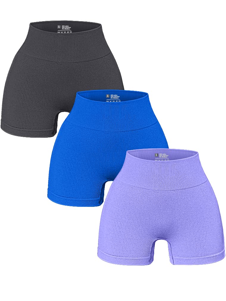 OQQ Women's 3 Piece Yoga Shorts - Ribbed Seamless High Waist Workout Leggings for Yoga, Gym & Running - Comfortable Athletic Shorts for Women