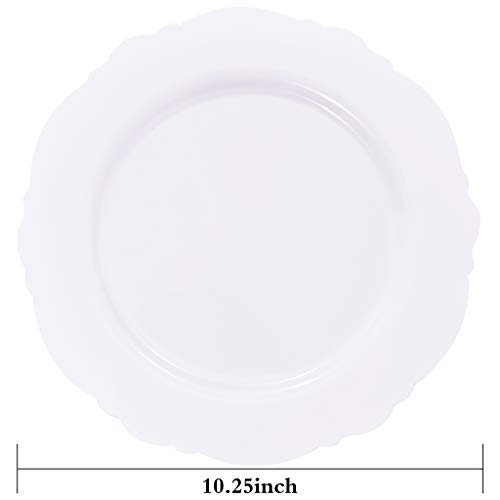 60 Pack White Plastic Plates 10.25 Inch - Elegant Baroque Disposable Dinner Plates for Wedding, Upscale Parties & Events - Perfect for Catering, Banquets and Formal Dining Occasions