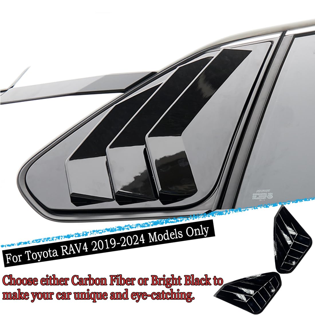 MUXEE 2Pcs ABS Side Vent Window Louvers for Toyota RAV4 2019-2024 | Sporty Exterior Trim Accessories | Bright Black Decorative Covers | Enhances Vehicle Style & Aerodynamics