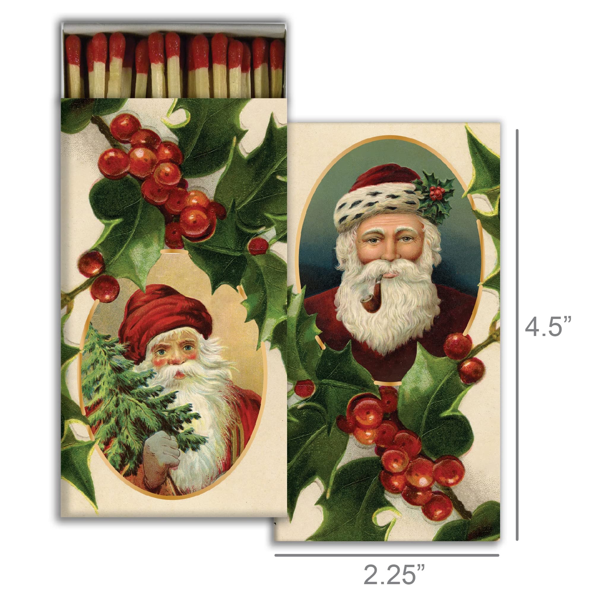 Festive Santa and Holly Decorative Matchbox with Natural Wooden Matches - Perfect for Lighting Candles, Fireplaces, Holiday Decor & Outdoor Grilling | Gift-Ready Christmas Decoration for Home & Party Use