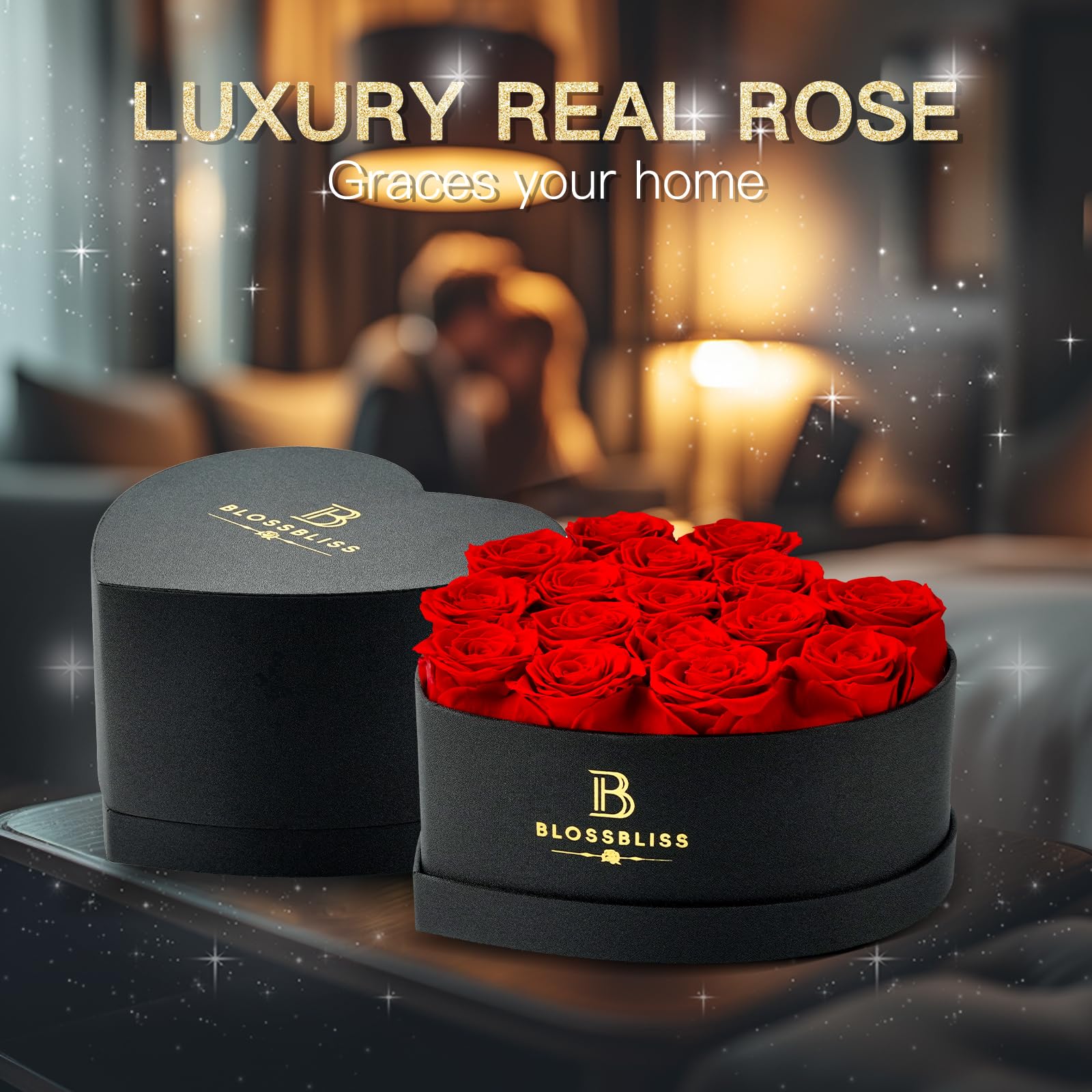 BLOSSBLISS 16-Piece Preserved Red Roses in Heart-Shaped Box - Eternal Love Gift for Wife, Anniversary, Valentine's Day & Mother's Day - Long-Lasting Luxury Floral Arrangement for Romantic Surprises & Home Decor
