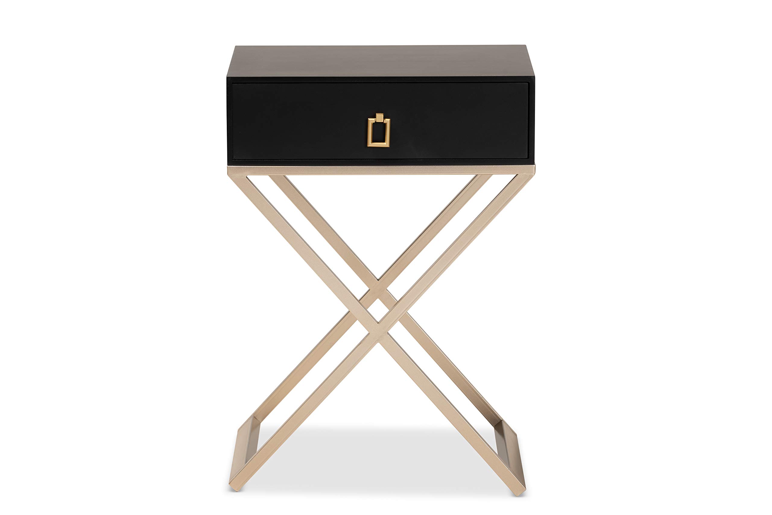 Baxton Studio Modern Nightstand with Drawer - Black, Brass & Gold Finish Bedside Table for Bedroom, Living Room & Guest Room