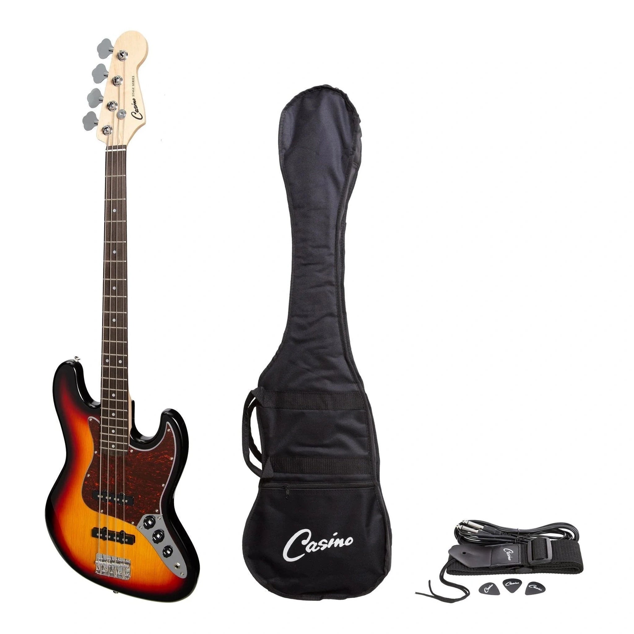 Casino J Style Electric Bass Guitar - Tobacco Sunburst Finish | Professional Quality for Live Performances & Studio Recording