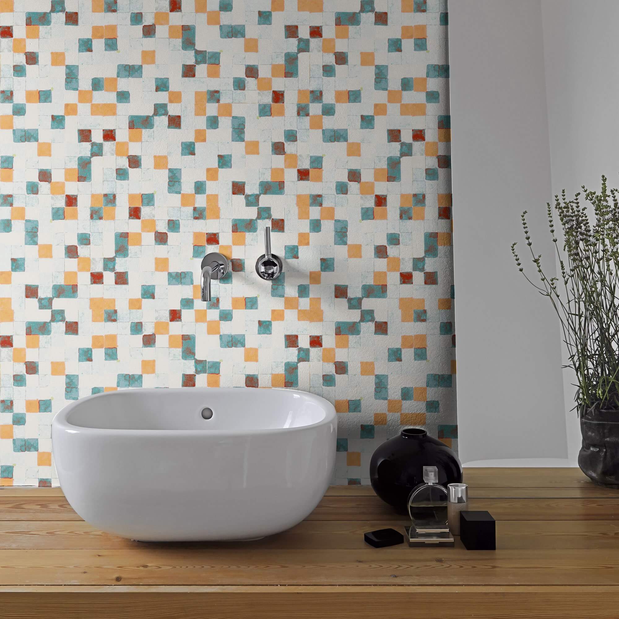 Teal Geometric Tile Adhesive Peel and Stick Removable Wallpaper 9792 - Self-Adhesive Wall Decal for Home, Office & Nursery Decor - Easy DIY Installation & Damage-Free Removal