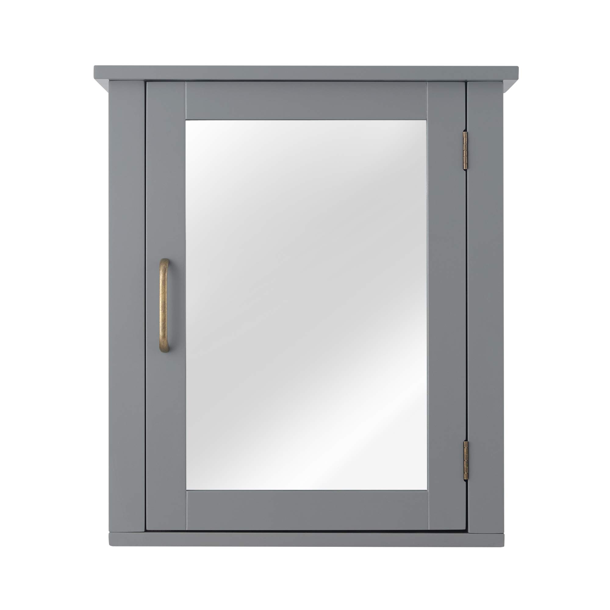 Teamson Mercer Grey Wooden Wall Cabinet with Mirror for Bathroom Storage