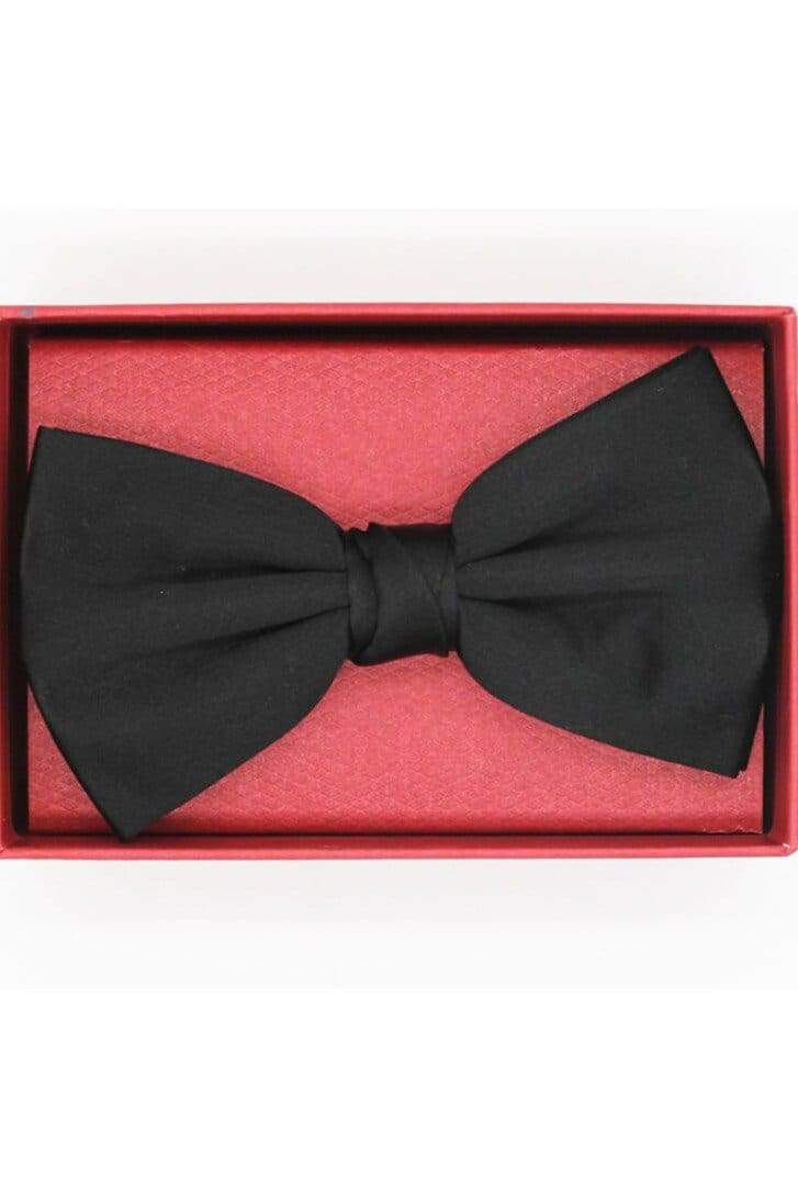 LA Smith Finest Silk Satin Pre-Tied Black Bow Tie for Men - Elegant Formal Necktie for Weddings, Prom & Business Events