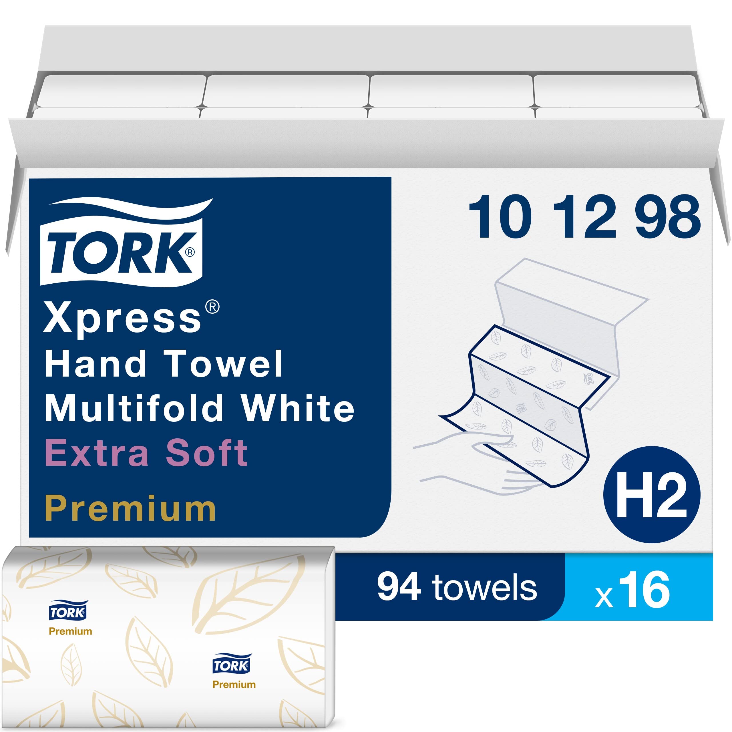 Tork Xpress Paper Towel Dispenser & Extra Soft Multifold Hand Towels - White with Blue Leaf Print | Commercial & Home Kitchen Use | High-Capacity & Hygienic Solution for Restaurants, Offices & Bathrooms