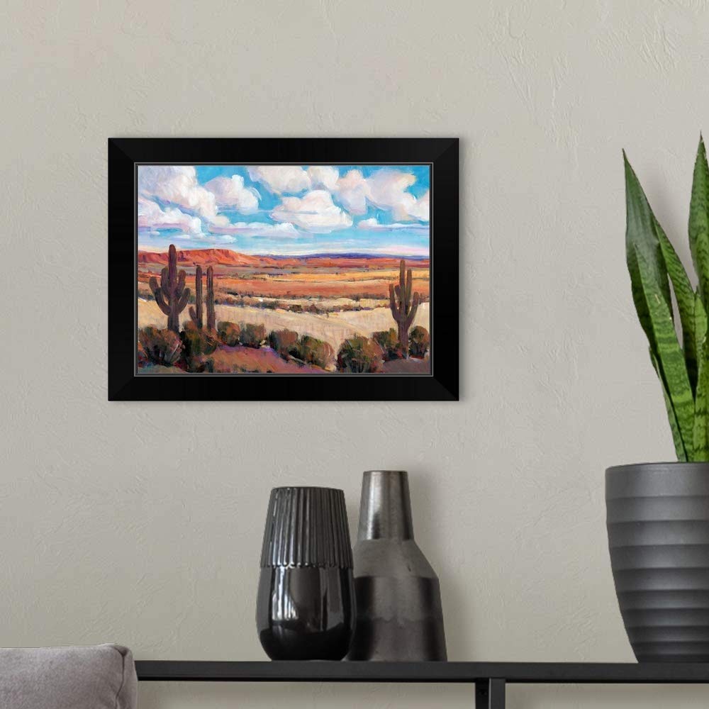 Desert Heat Black Framed Art Print - Modern Desert Landscape Wall Art for Living Room, Bedroom & Office Decor