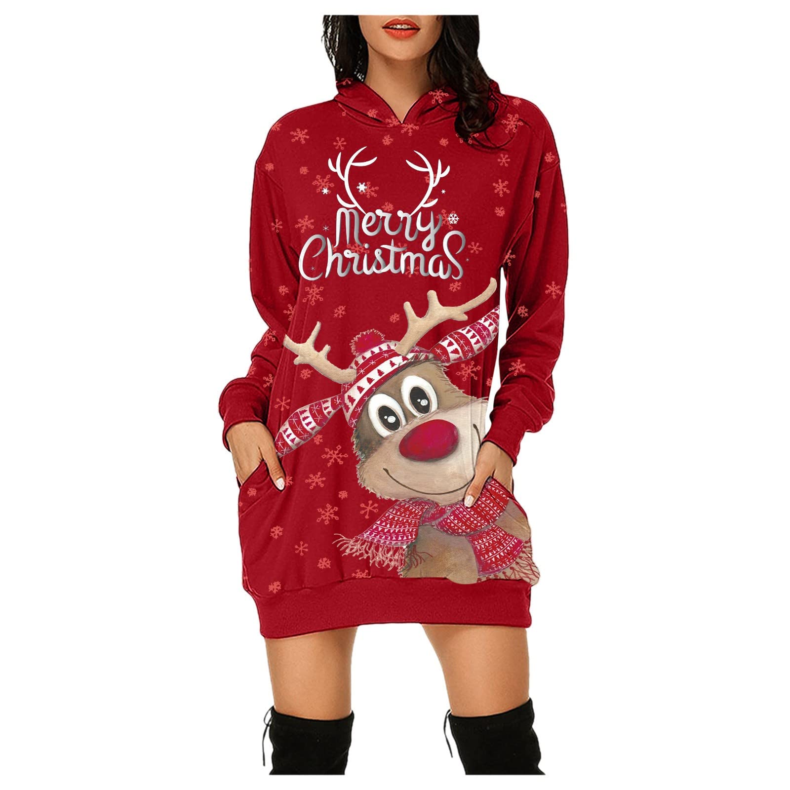 Women's Christmas Printed Hoodie Sweatshirt - Cozy Long Sleeve Casual Pullover with Kangaroo Pocket | Perfect for Holiday Parties, Winter Outfits & Christmas Gifts