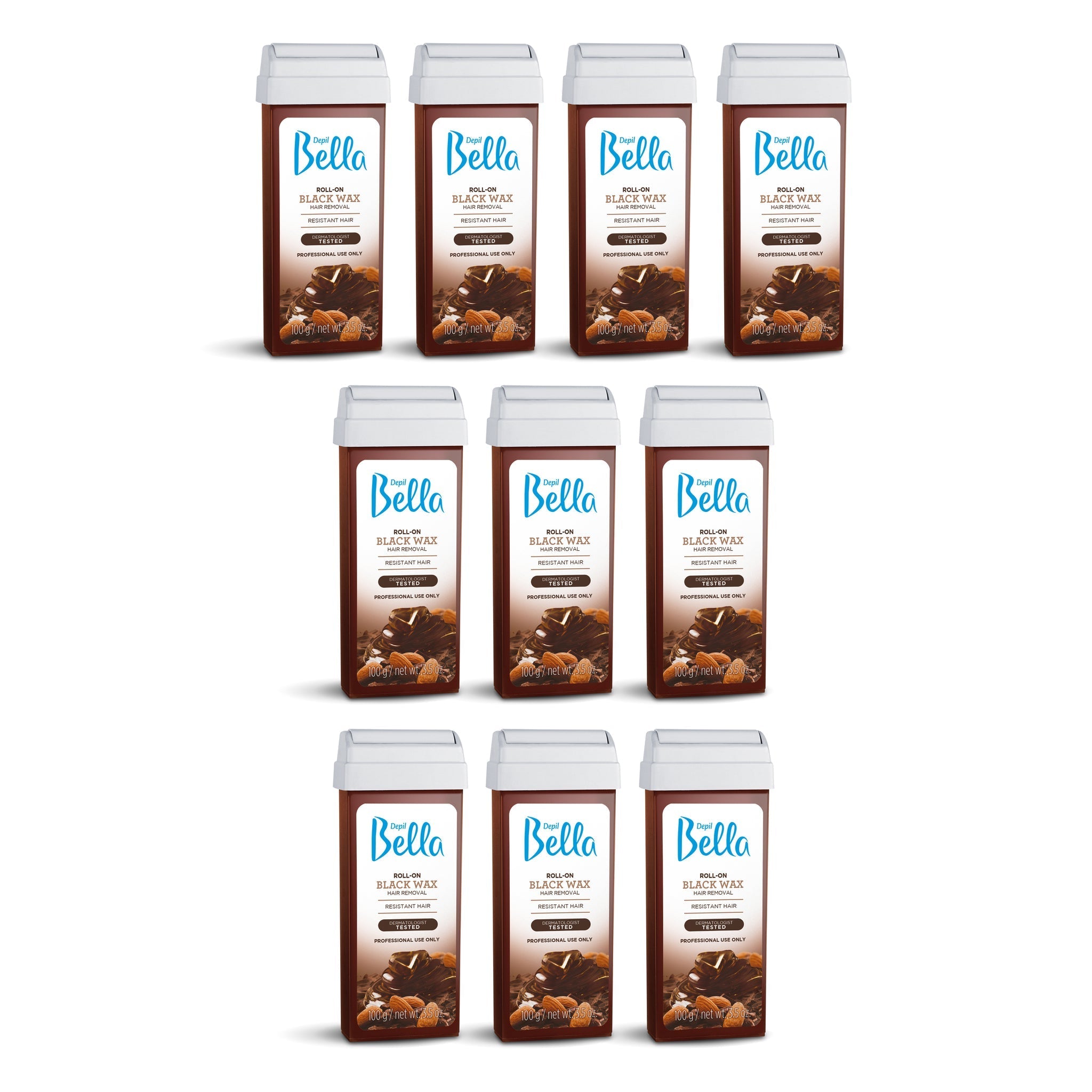 Depil Bella Roll-On Black Wax Hair Removal Cartridges - 3.52 Oz (10 Pack) - Painless Hair Removal for Legs, Arms, Bikini & Face - At-Home Waxing Kit for Smooth Skin