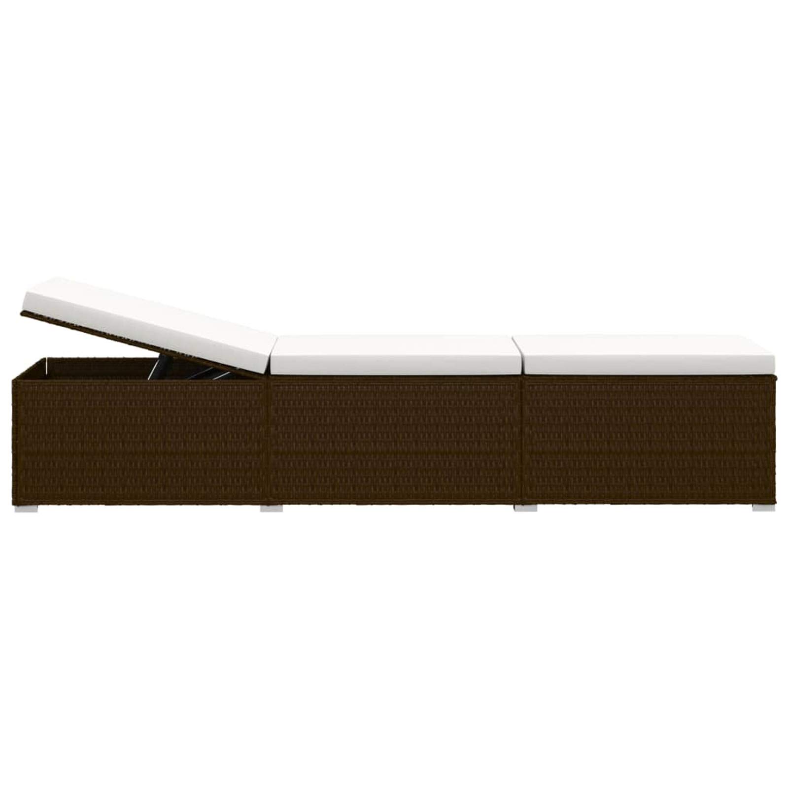 **Brown Poly Rattan Sun Lounger with Cushions - Outdoor Patio Furniture Set for Poolside, Garden, and Backyard Relaxation**