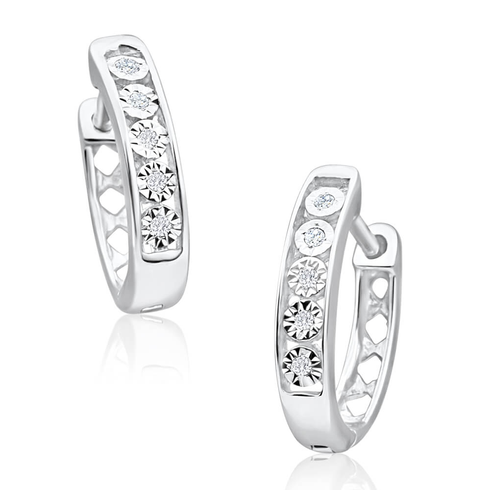 9ct White Gold Diamond Hoop Earrings for Women - Elegant Dangle Earrings for Everyday Wear & Special Occasions
