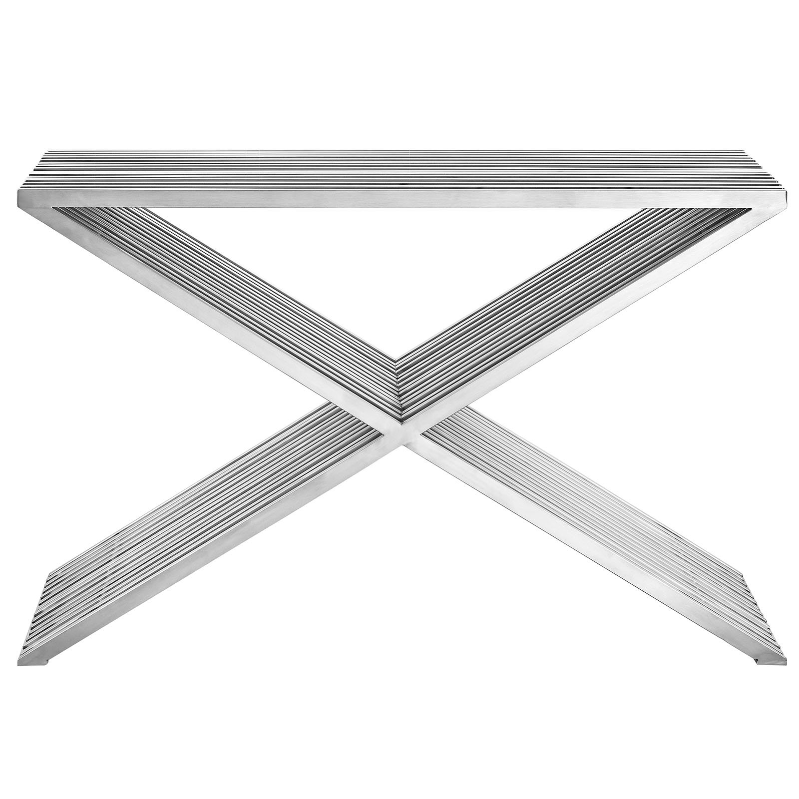 Modway Press Contemporary Modern Stainless Steel Console Table - Silver Finish Entryway Sofa Table for Living Room, Hallway & Office Decor