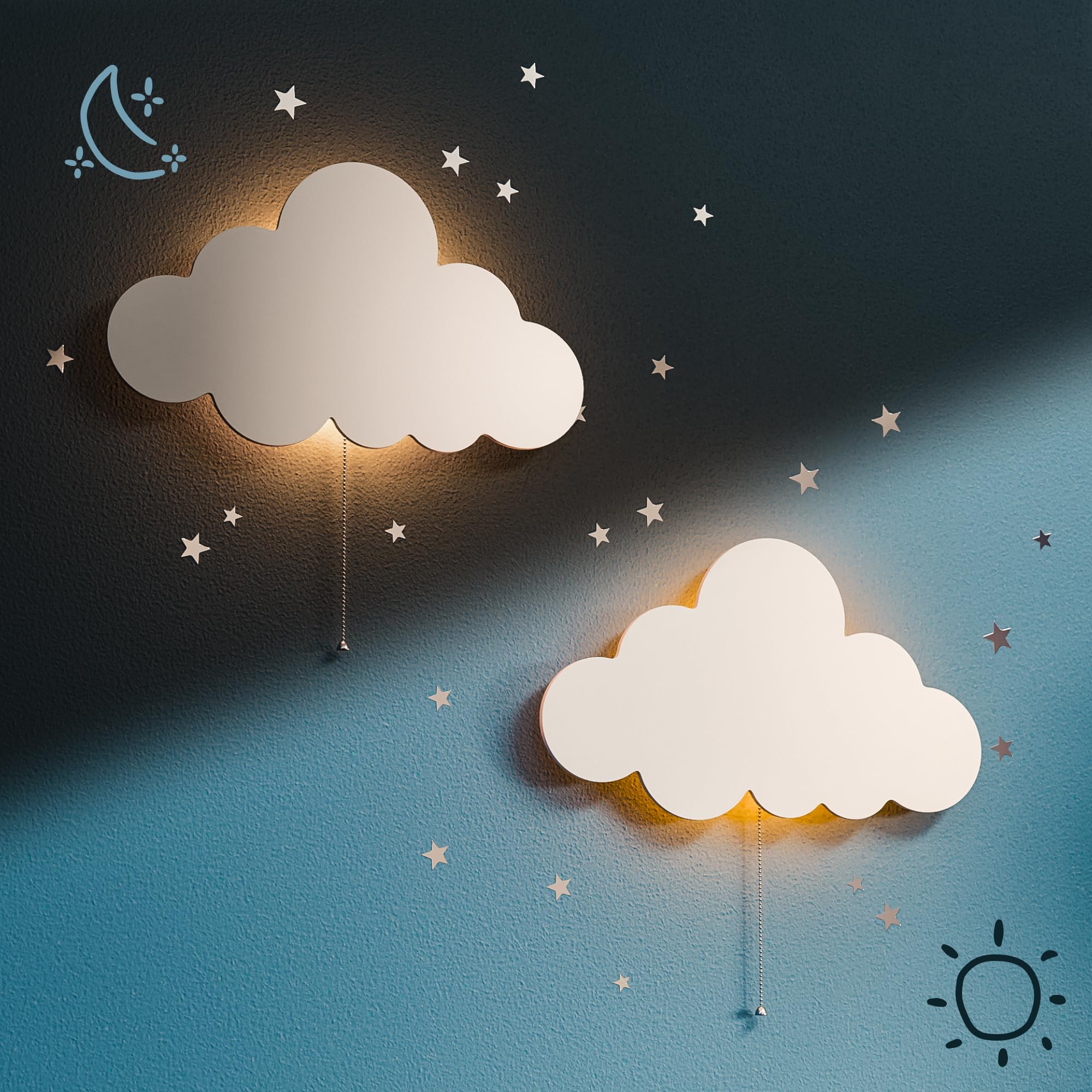 2 Pack Floating Cloud Wall Lamp - Battery Operated Nursery Night Light for Kids Bedroom | Cute Hanging LED Cloud Light for Baby Room Decor | Perfect Bedside Lamp for Nursery, Children's Room & Home Decor