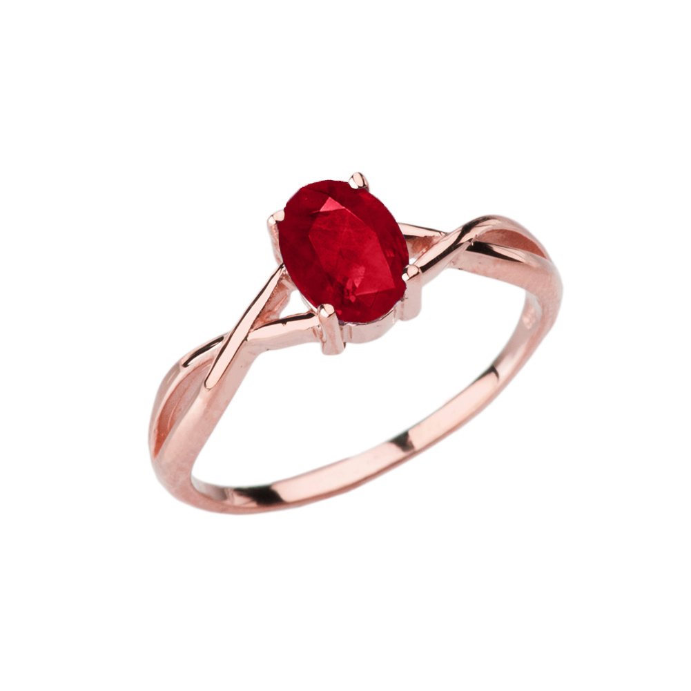14K Rose Gold Twisted July Birthstone Solitaire Ring - Elegant Engagement & Promise Ring for Women, Perfect for Anniversaries, Proposals & Special Occasions