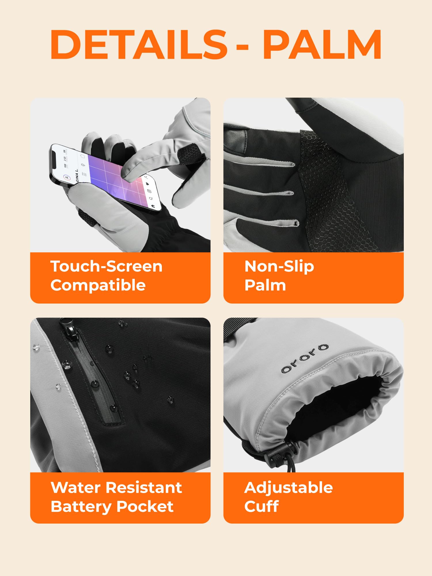 ORORO Rechargeable Heated Gloves for Men & Women - Winter Motorcycle Riding & Skiing Gloves - USB Powered Warm Gloves for Cold Weather (Charger Not Included) - Perfect for Snowboarding, Hiking & Outdoor Winter Activities