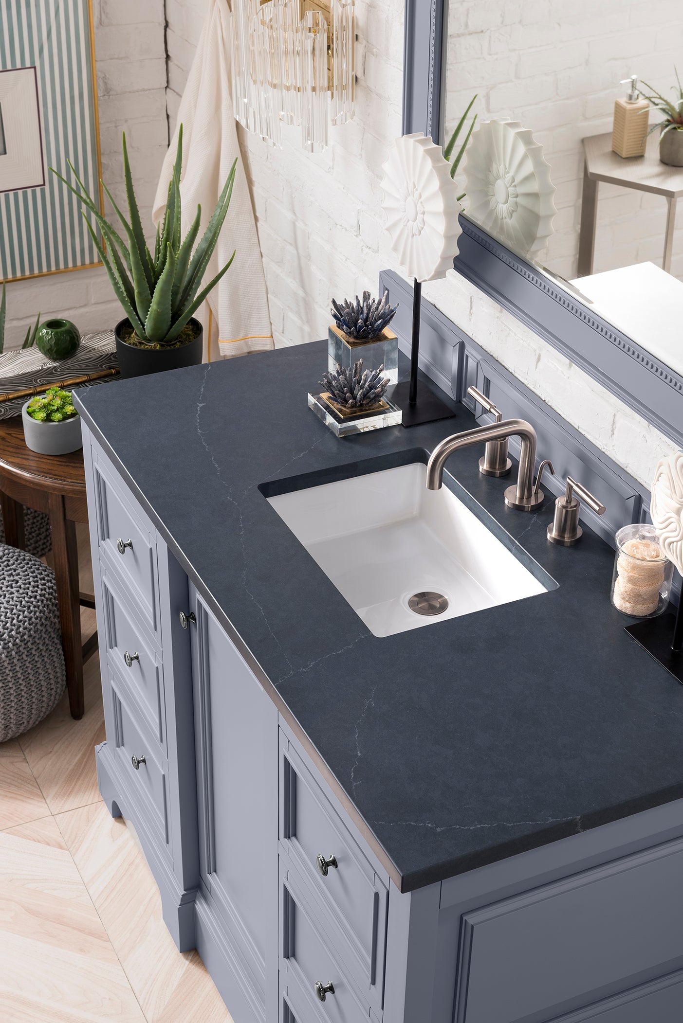 De Soto 48 Inch Single Bathroom Vanity with 3CM Charcoal Soapstone Quartz Countertop in Silver Gray - Perfect for Modern Bathroom Renovations and Home Upgrades
