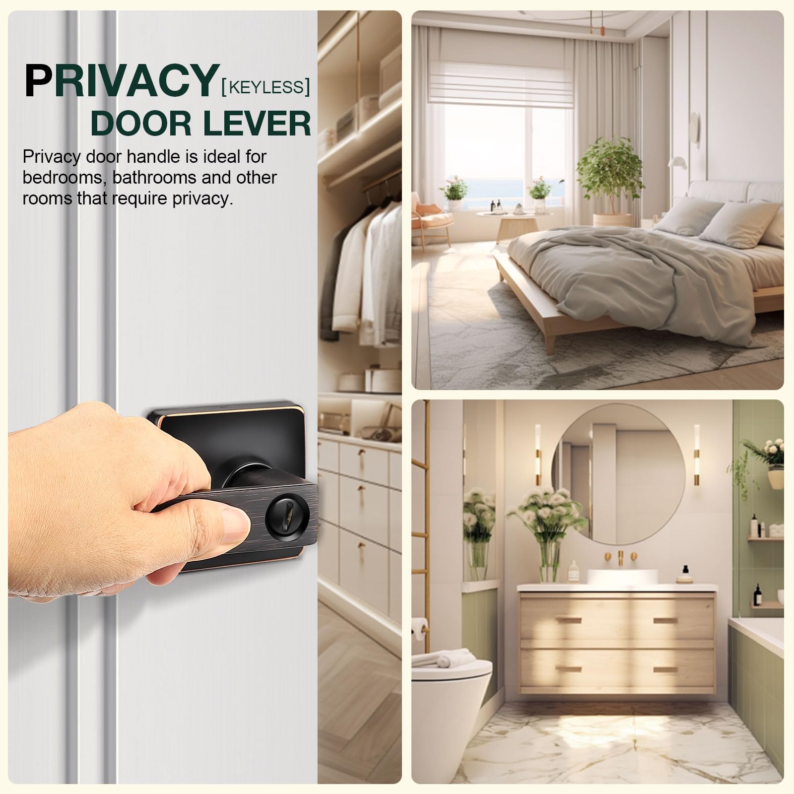 GOBEKOR 2 Pack Oil Rubbed Bronze Privacy Door Lever Handles with Lock - Modern Straight Keyless Entry for Bedroom, Bathroom & Interior Doors - Secure & Stylish Home Upgrade