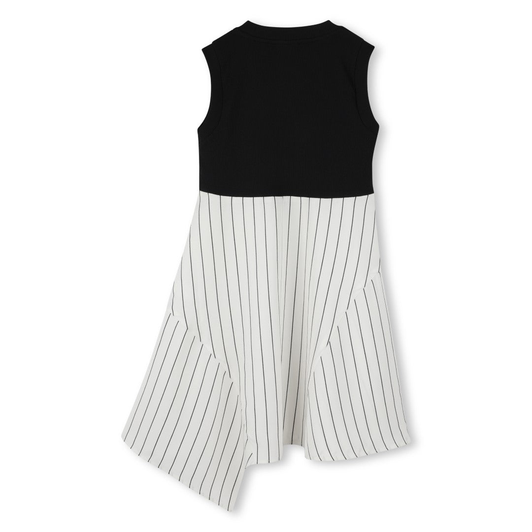 DKNY Girls' Striped White and Black Long Dress - Perfect for School, Parties, and Special Occasions