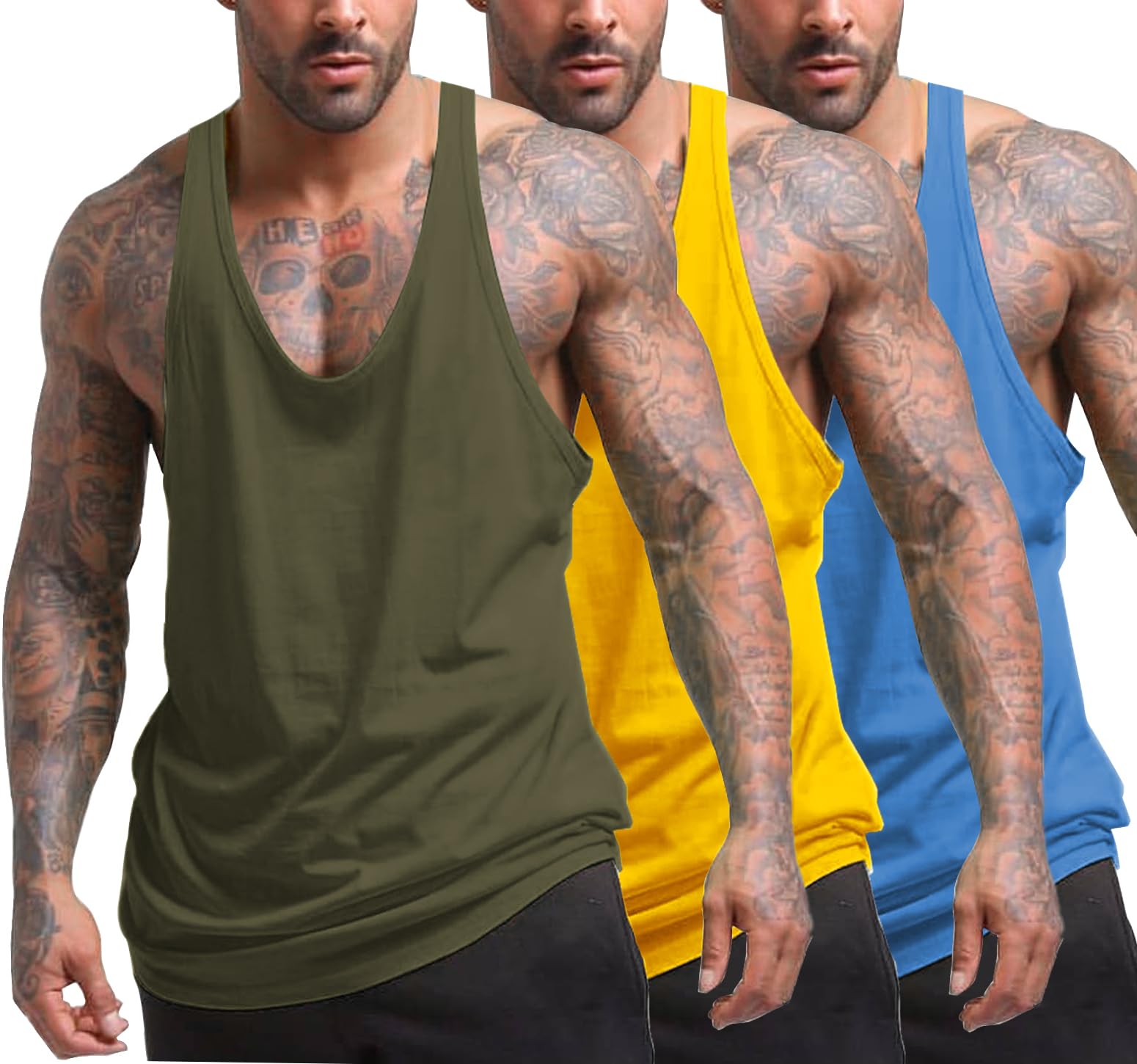COOFANDY Men's 3 Pack Y-Back Sleeveless Tank Tops - Gym Workout Shirts for Muscle Fitness & Bodybuilding - Breathable Athletic Tanks for Running, Training & Summer Wear
