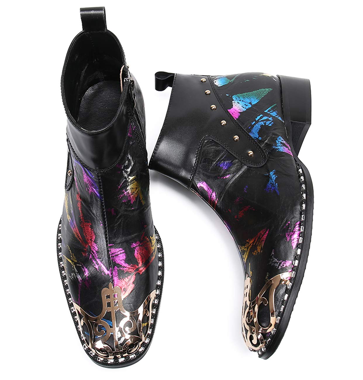 Santimon Men's Western Leather Chelsea Boots with Metal Toe & Zipper - Stylish Dress Boots for Casual & Formal Occasions