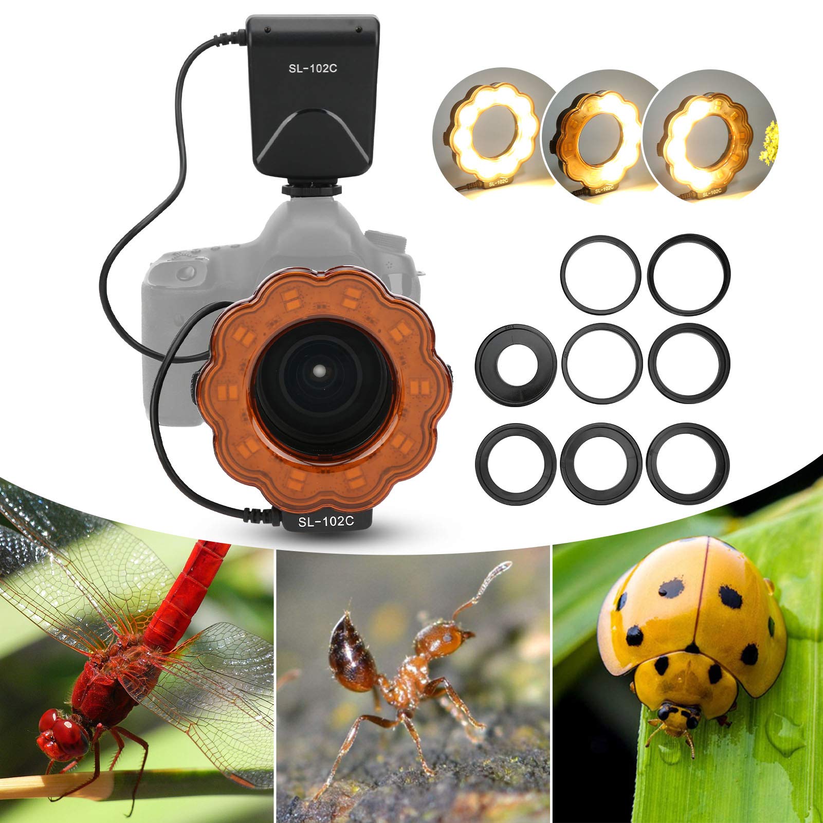 VBESTLIFE Professional LED Ring Flash for DSLR Cameras - 40.5/52/55/58/62/67/72/77mm Adapter Rings Included - Perfect for Portrait, Macro & Beauty Photography