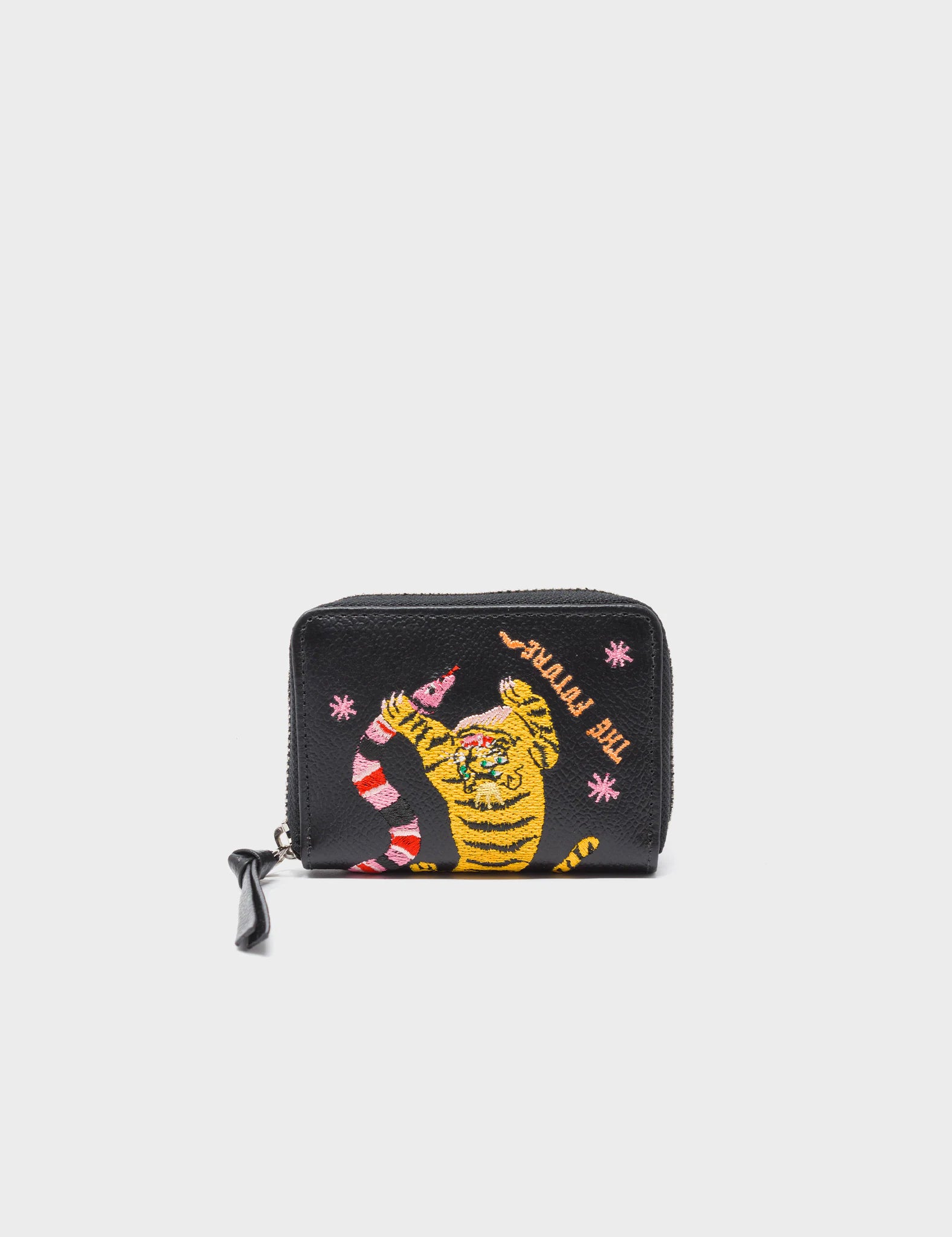 Frodo Black Leather Zip Around Wallet with Tiger and Snake Embroidery - Stylish RFID Blocking Bifold Wallet for Men, Perfect for Travel, Business & Everyday Use