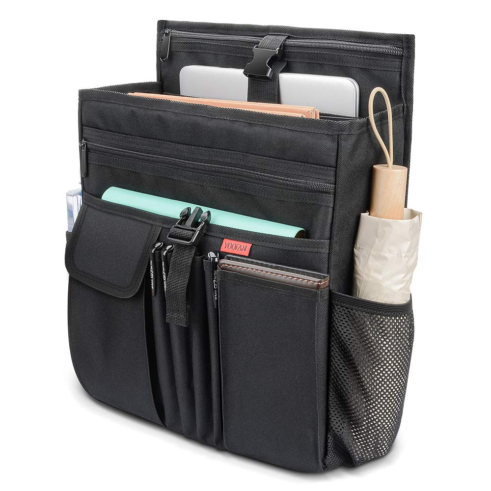 YOOFAN Car Seat Organizer with Laptop & Tablet Storage - Front Seat Organizer with Cover for Drivers, Police & Office Workers - Perfect for Mobile Office, Commuting & Road Trips - Black