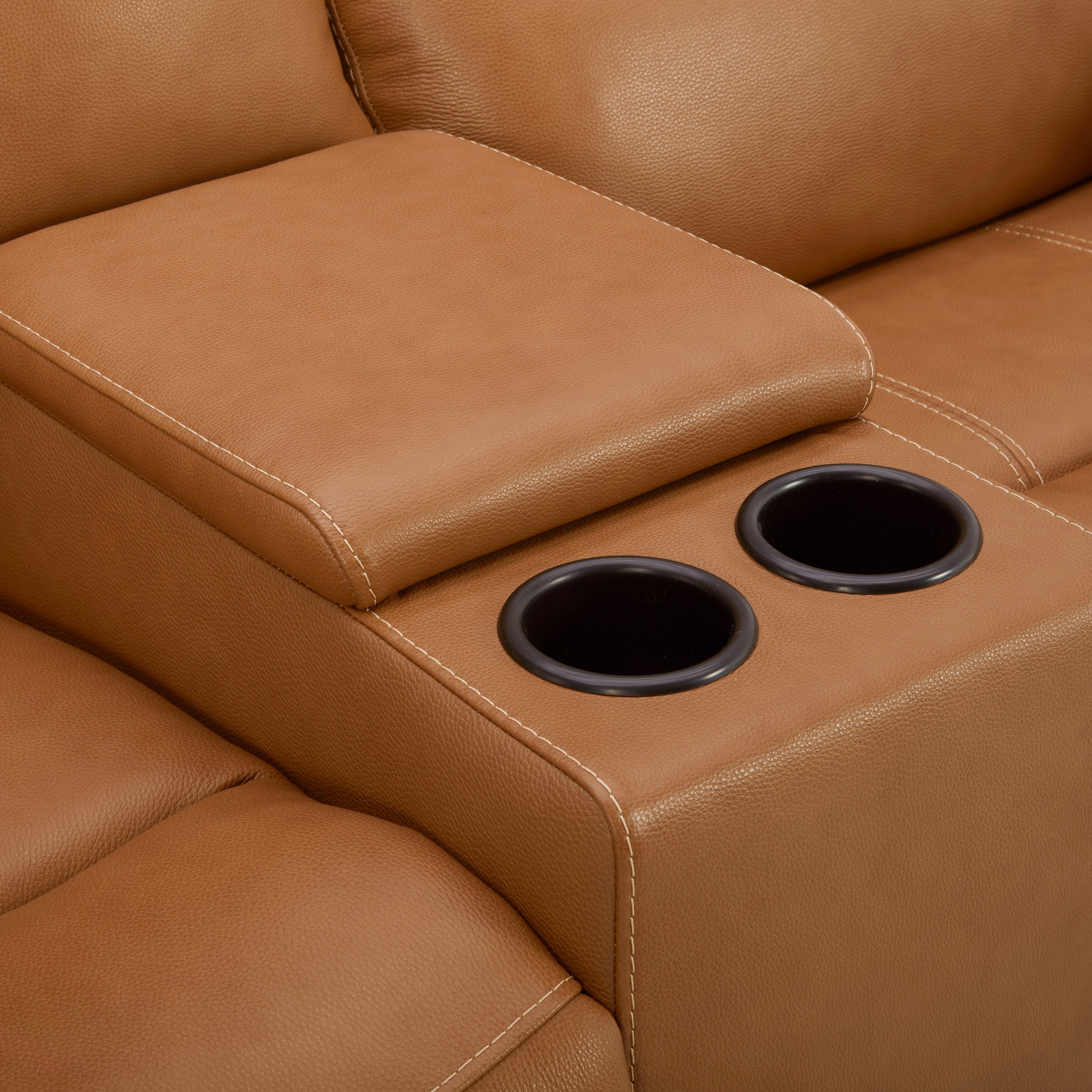 Roundhill Furniture Cozura Genuine Leather Power Reclining Loveseat with Console - Dual Motor, USB Charging & Cup Holders - Perfect for Living Room, Home Theater & Family Gatherings