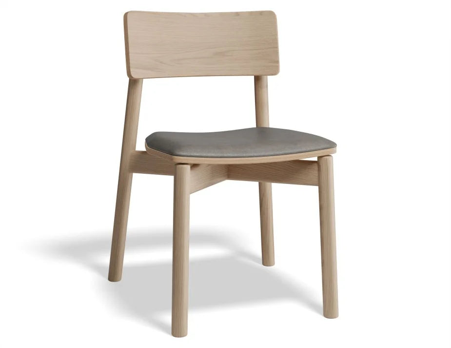 Premium Andi Chair with Soft Leather Seat Pad - Natural Wood Finish - Comfortable Modern Home & Office Seating for Living Room, Study, or Workspace