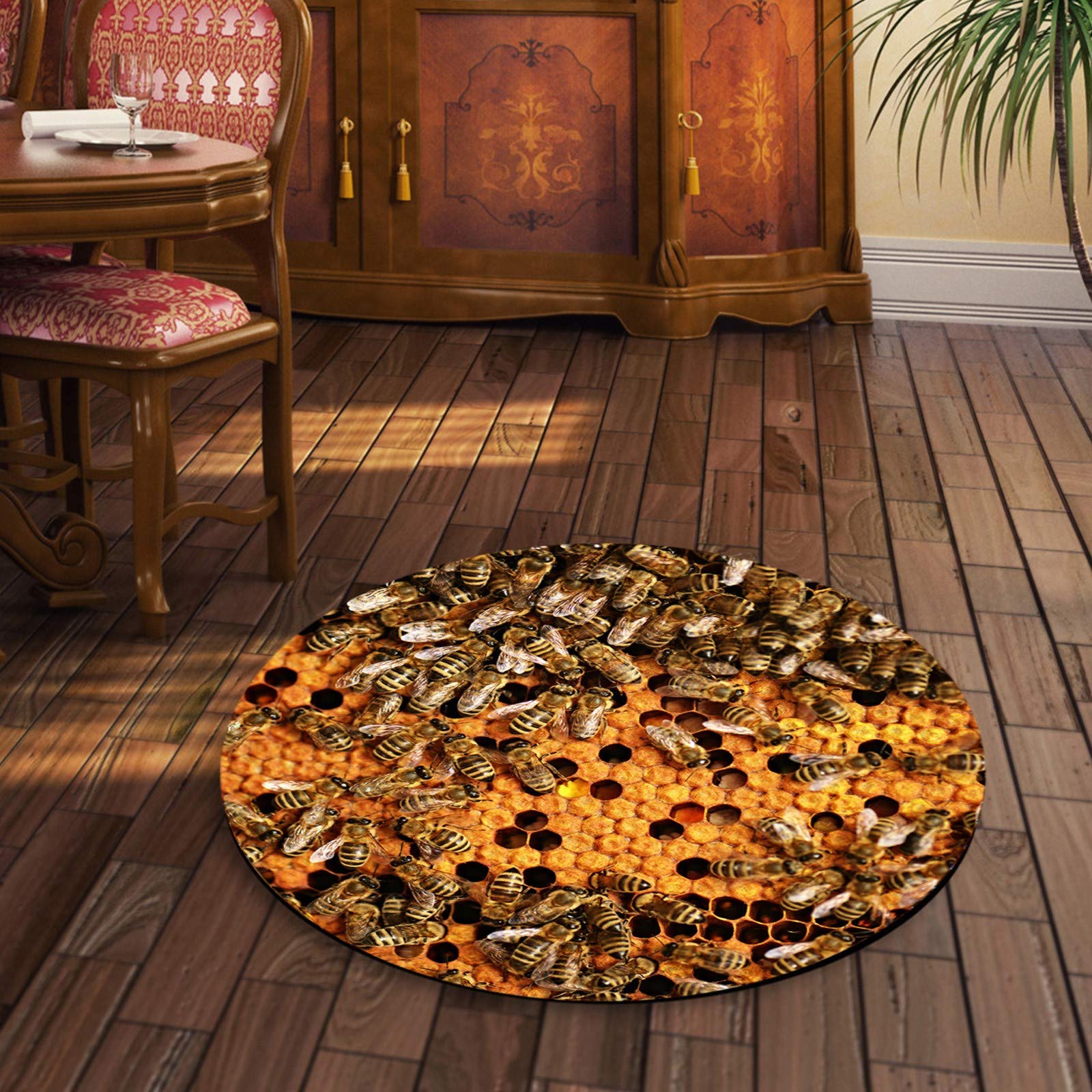 Honeycomb Carpet - Fashion Round Bee Print Non-Slip Yoga Mat & Soft Floor Rug for Home Decor - Entryway, Bathroom, Playroom, Living Room, Bedroom - Eco-Friendly & Comfortable (Style 006)