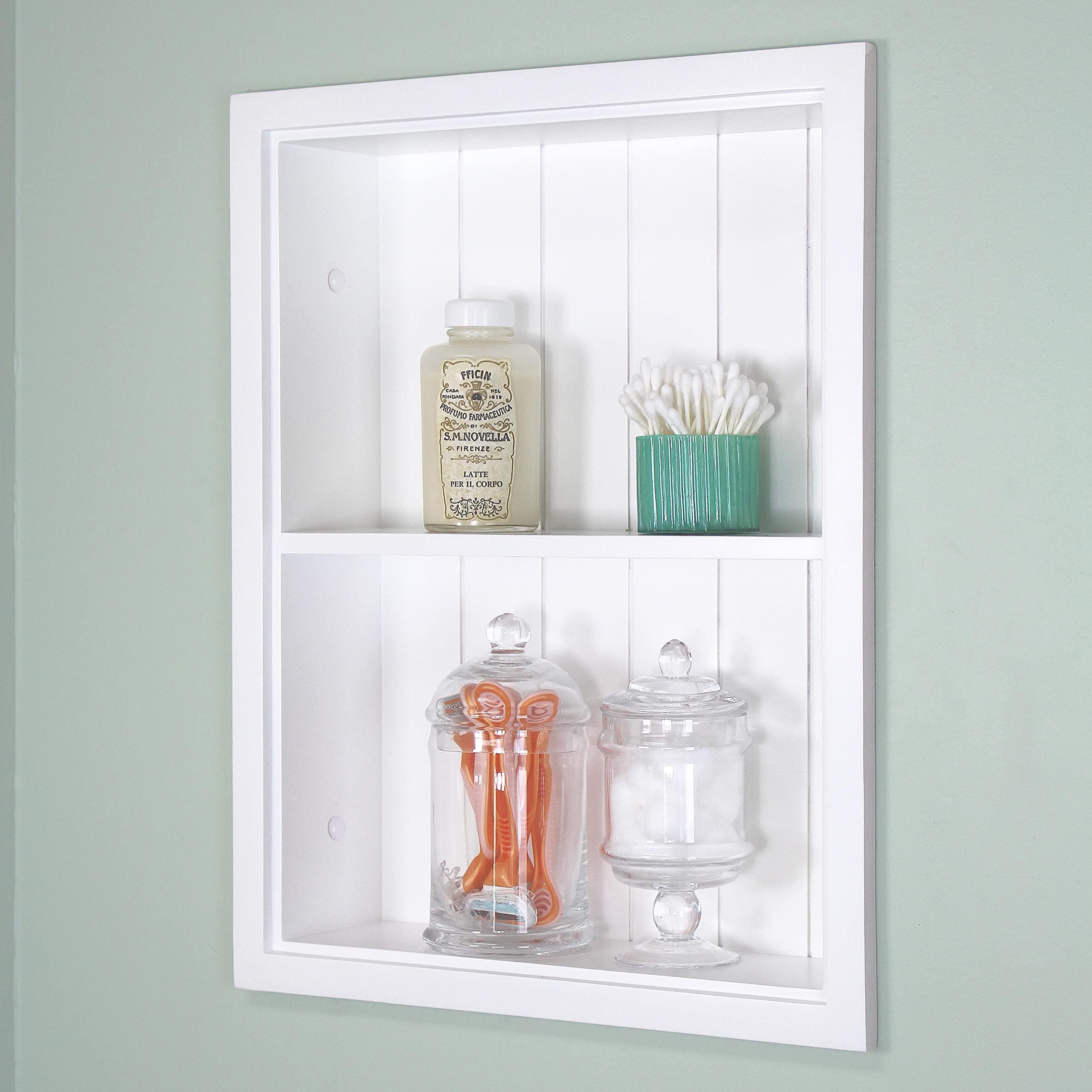 Fox Hollow Furnishings 14x18 Sloane Recessed Wall Niche Medicine Cabinet - Real Wood Bathroom Storage with White Beadboard Back - Made in USA - Perfect for Bathroom Organization & Small Space Storage