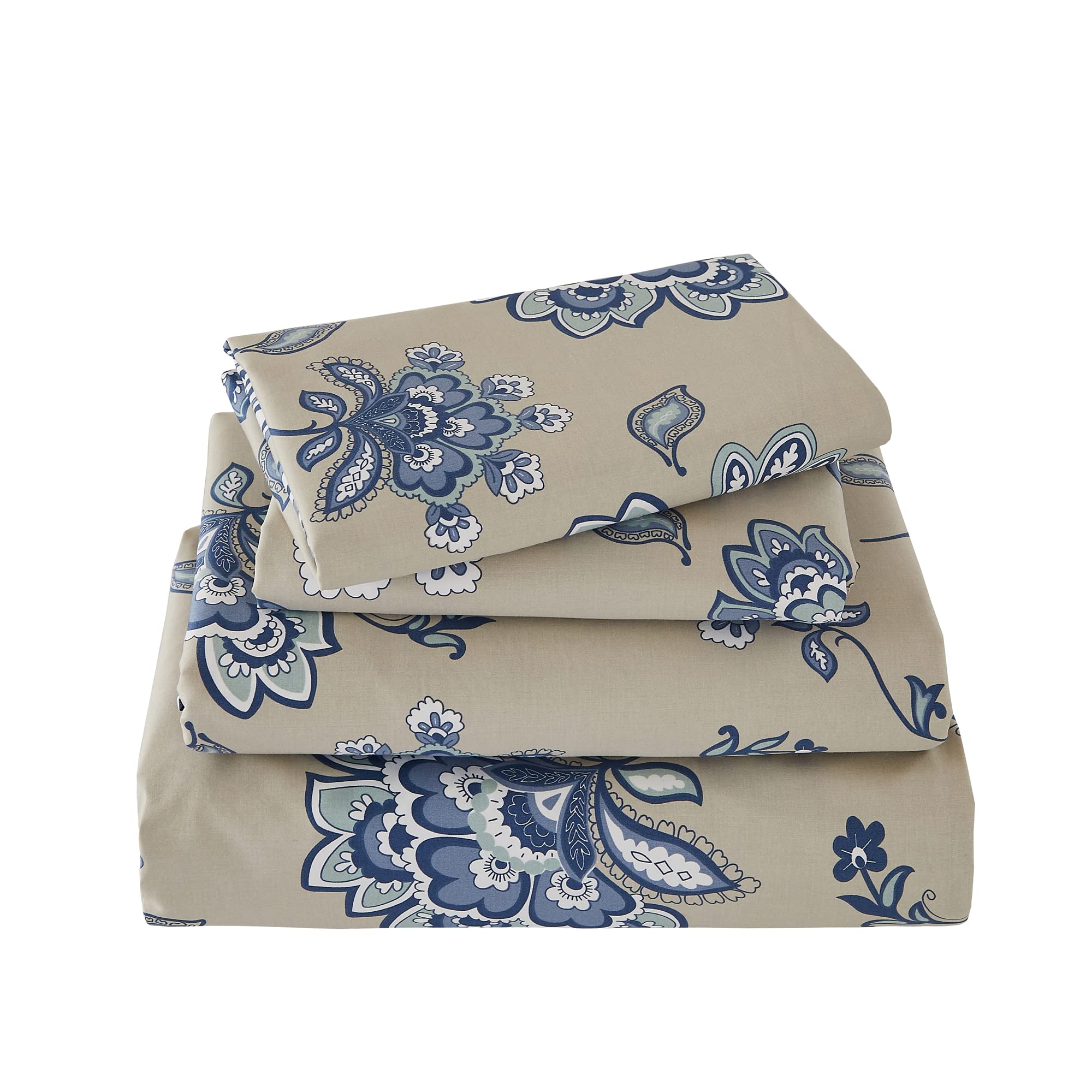 ABREEZE Light Grey Paisley Print 4-Piece Bed Sheet Set - 1000TC Egyptian Cotton Twin Size Bohemian Bedding with Damask Medallion Design | Perfect for Boho Chic Bedrooms, Guest Rooms & Dorm Decor