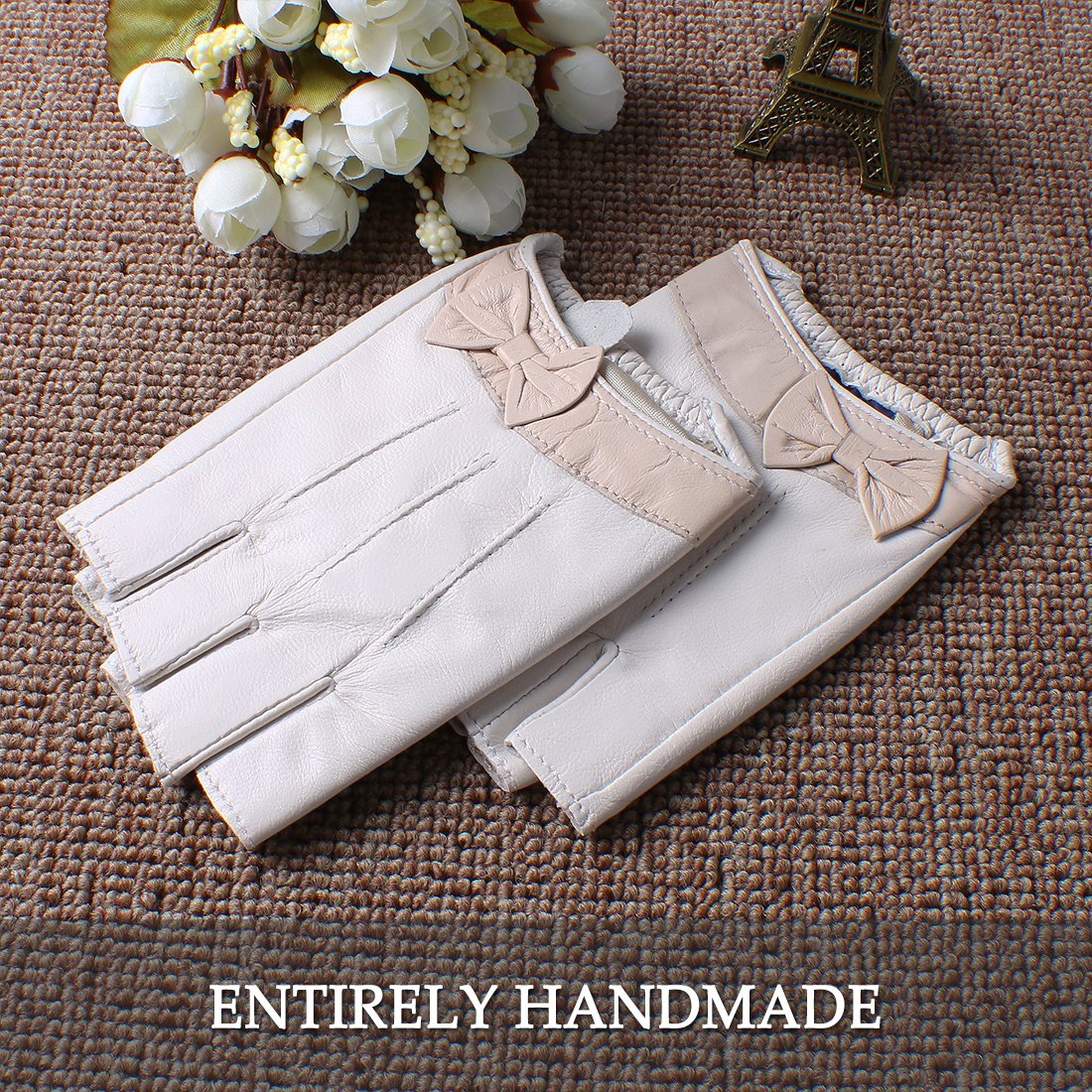 Nappaglo Women's Fingerless Leather Gloves - Soft Nappa Leather Half Finger Gloves for Fitness, Outdoor, Driving & Motorcycle Riding - Perfect for Gym, Cycling & Winter Fashion