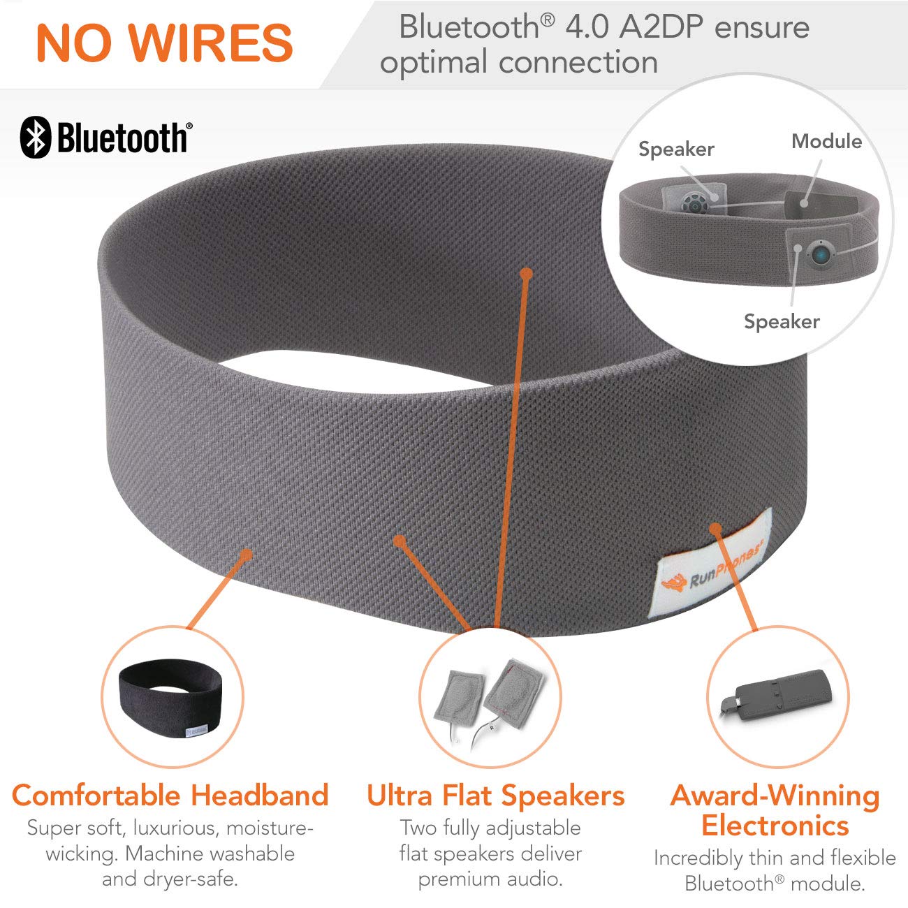 RunPhones New AcousticSheep Wireless Bluetooth Headphones for Running, Gym Workouts & Sports | Sweatproof Flat Speakers with 12-Hour Rechargeable Battery | Perfect for Jogging, Cycling & Fitness Training (Small, Graphite Gray)