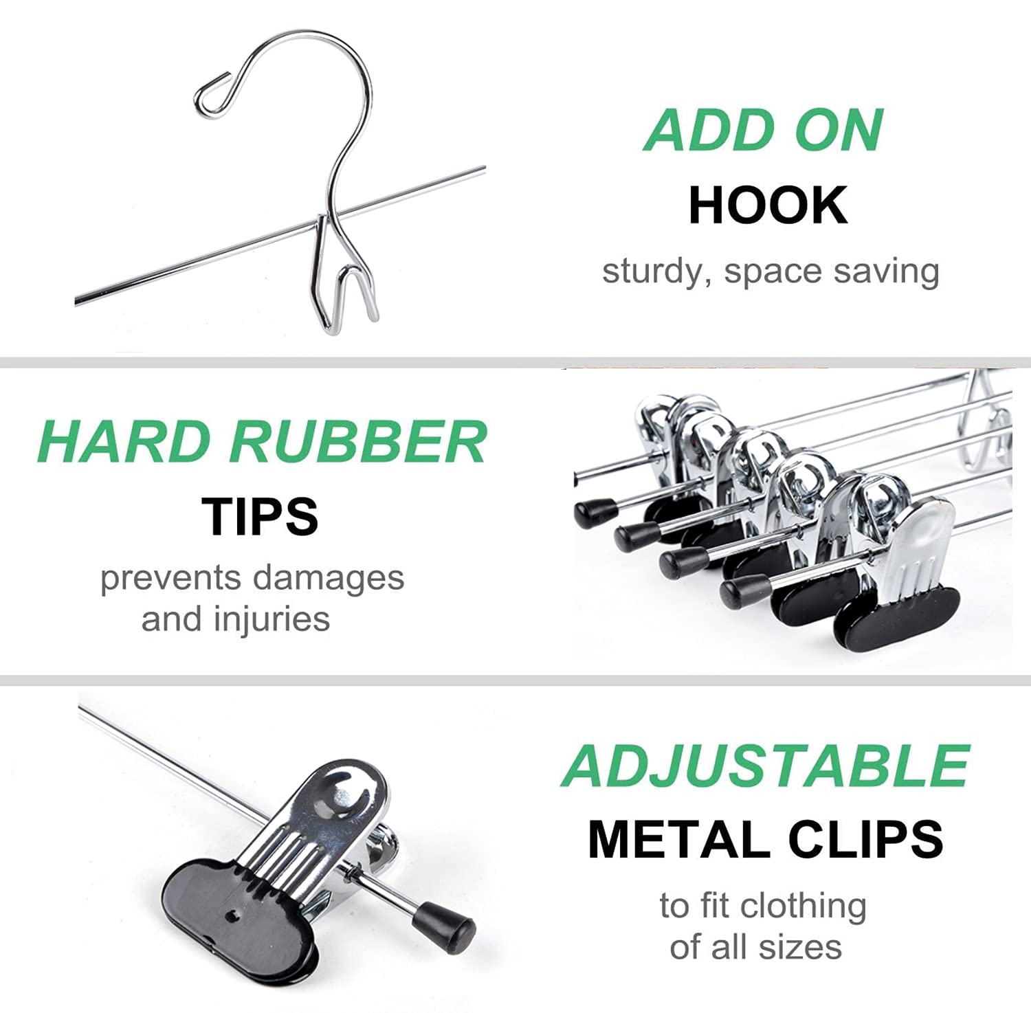 Amber Home 20 Pack Heavy Duty Stackable Metal Pants & Skirt Hangers with 2 Adjustable Clips - Space Saving Cascading Clothes Hangers for Jeans, Slacks, Dresses | Perfect for Closet Organization & Wardrobe Storage