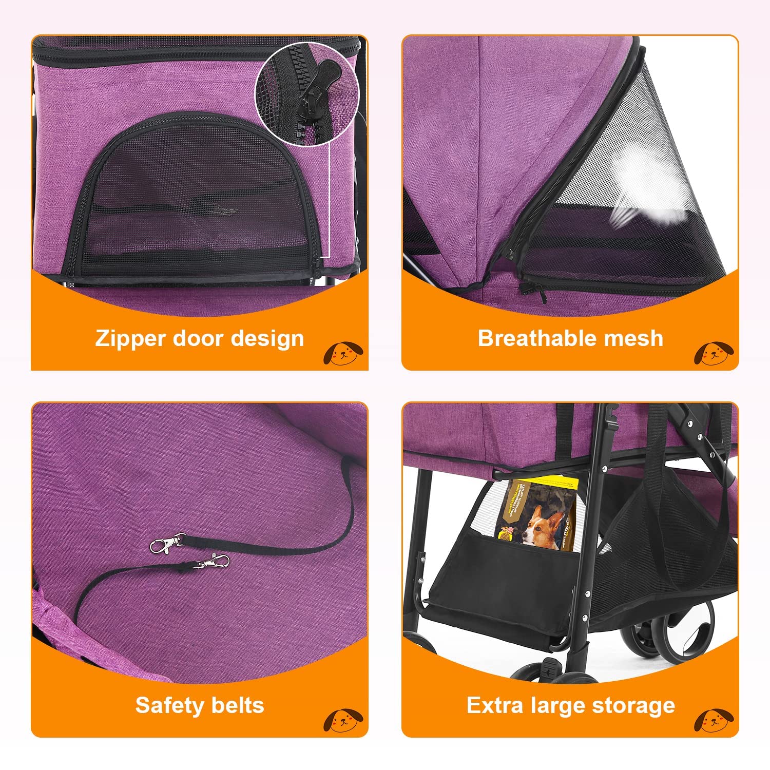 Premium 3-in-1 Foldable Waterproof Pet Stroller for Dogs & Cats - Lightweight Travel & Jogging Carrier for Small/Medium Pets (Pink) | Perfect for Park Walks, Vet Visits & Outdoor Adventures