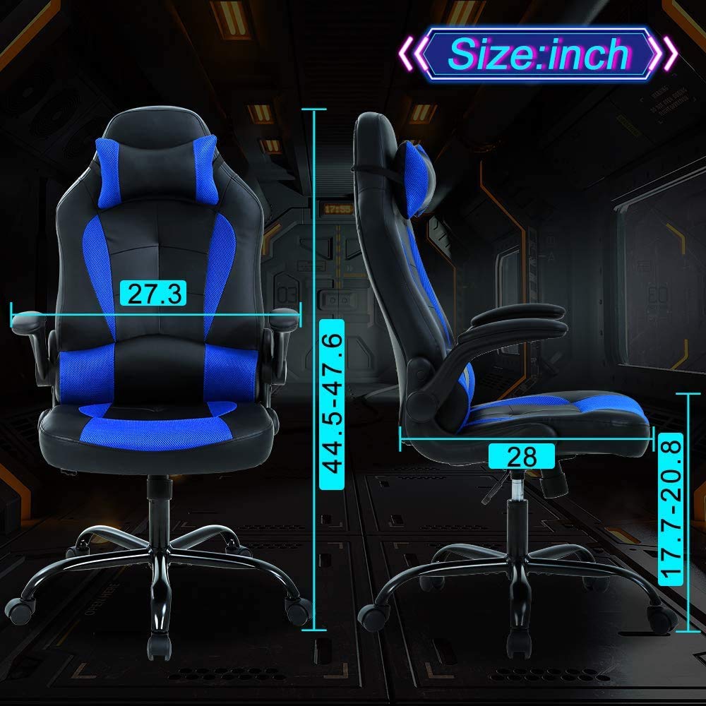Ergonomic Gaming Chair with Massage - High Back PU Leather Racing Office Chair, Adjustable Swivel Computer Chair for Gamers & Professionals - Perfect for Esports, Home Office & Streaming Setup (Blue)