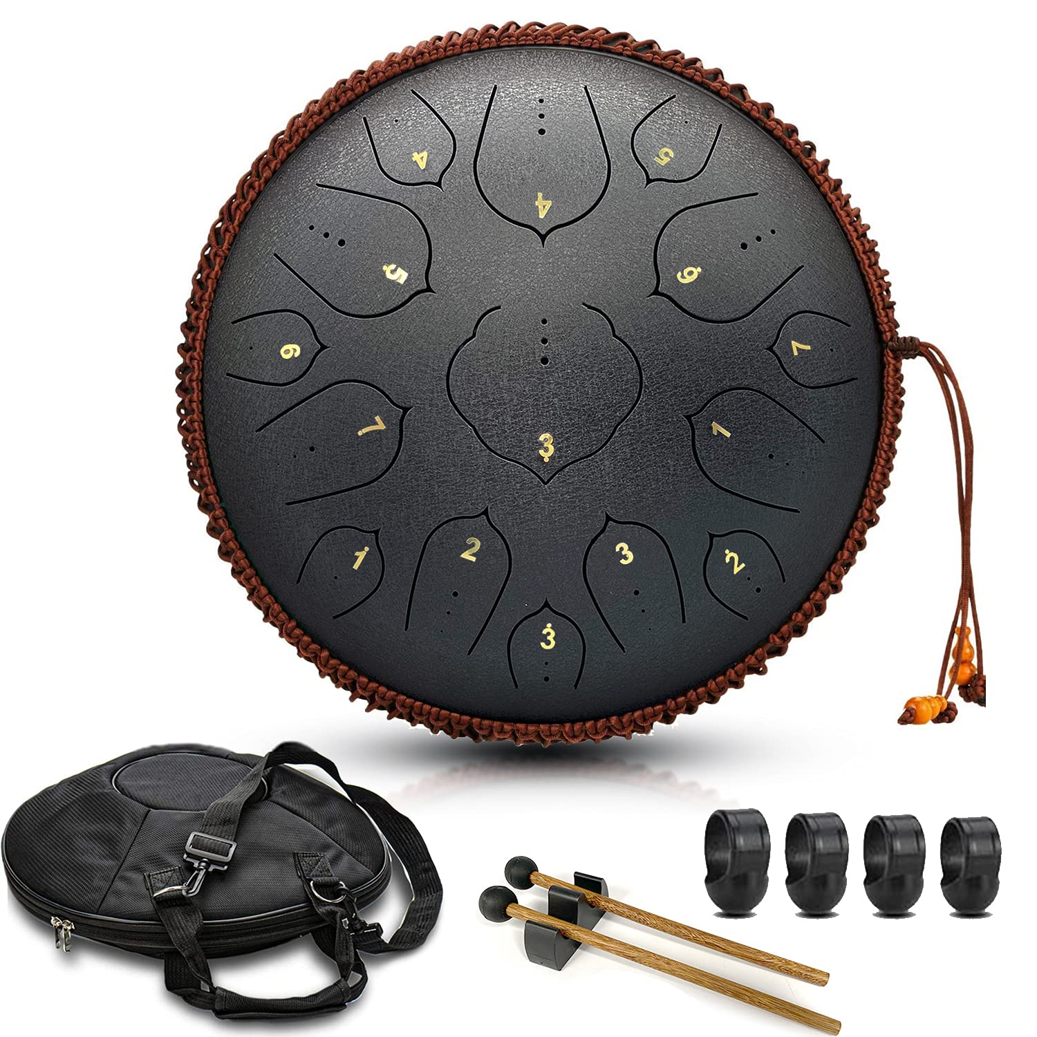 15-Note 14-Inch Steel Tongue Drum Handpan Instrument in D Major - Includes Music Book, Mallets & Carry Bag - Perfect for Meditation, Music Therapy, and Relaxation
