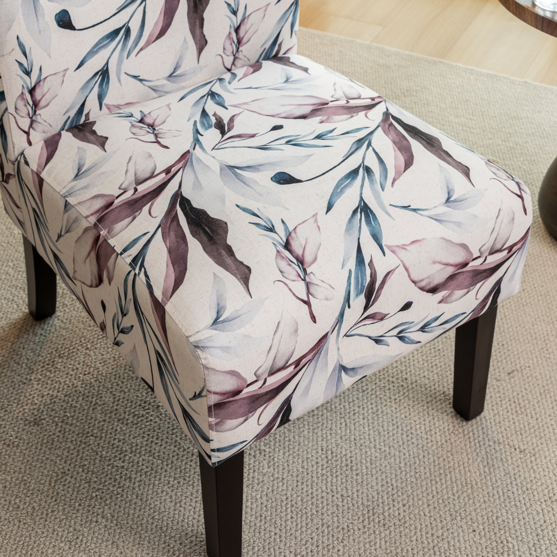 Roundhill Furniture Capa Fabric Armless Contemporary Accent Chair - Purple Floral Design, Modern Living Room Decor, Perfect for Reading Nook or Bedroom Sitting Area