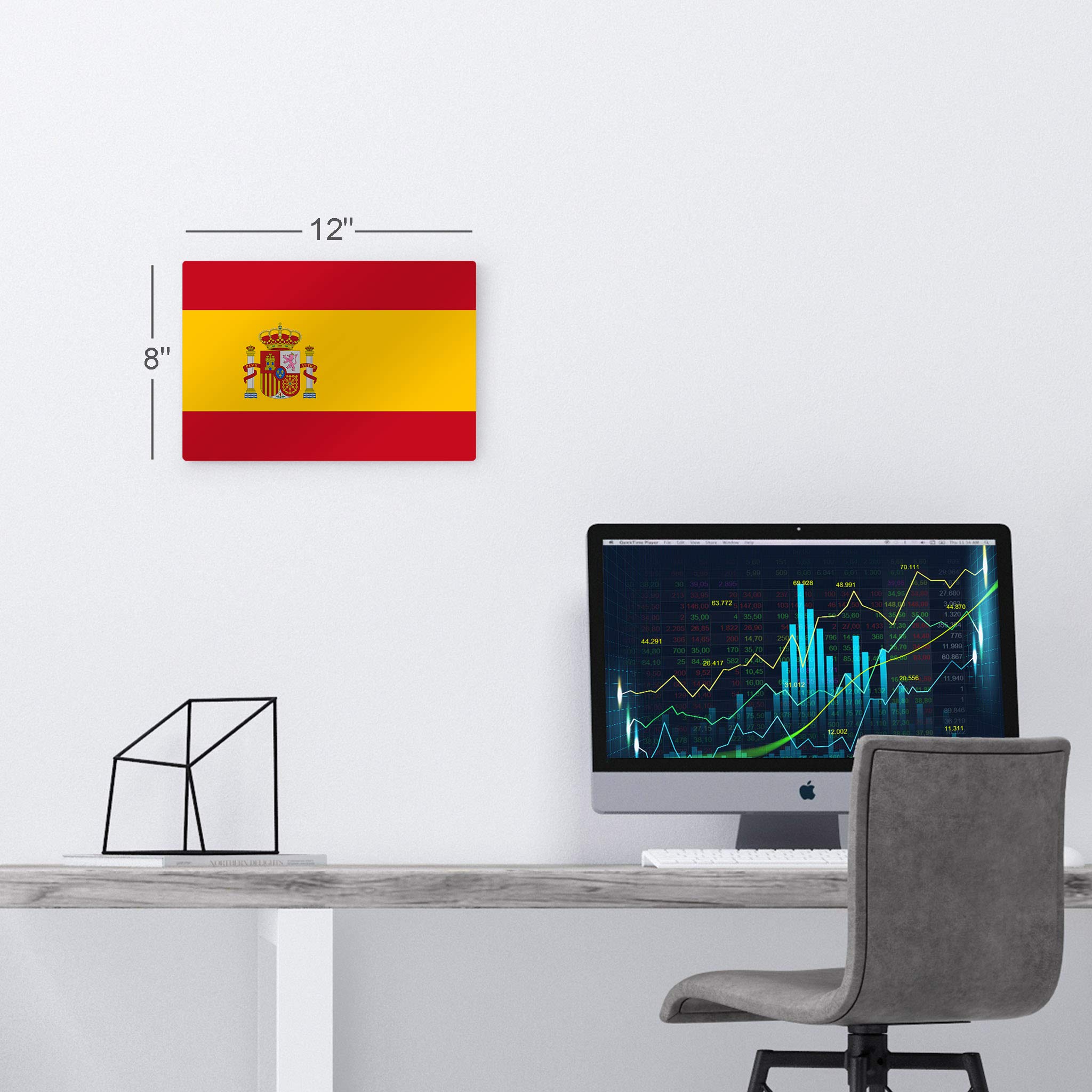Spain Flag Metal Wall Art Print - 20x30 Inch Modern Home Decor for Office, Living Room, Dorm, Bedroom & Man Cave - Ready to Hang Made in USA - Perfect for Sports Bars, Game Rooms & Spanish-Themed Parties
