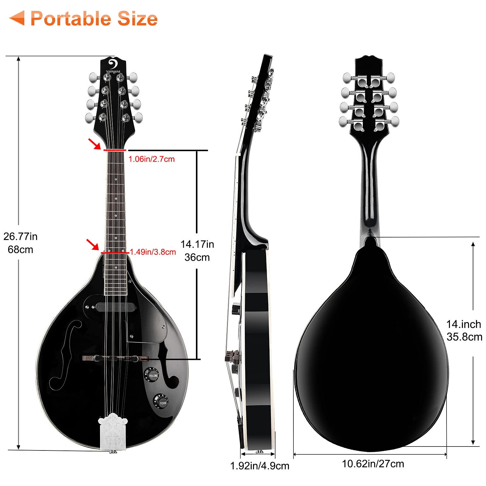 Vangoa A-Style Mahogany Acoustic-Electric Mandolin for Beginners - Professional Quality Musical Instrument for Adults, Teens & Kids (Black) | Perfect for Bluegrass, Folk Music & Live Performances