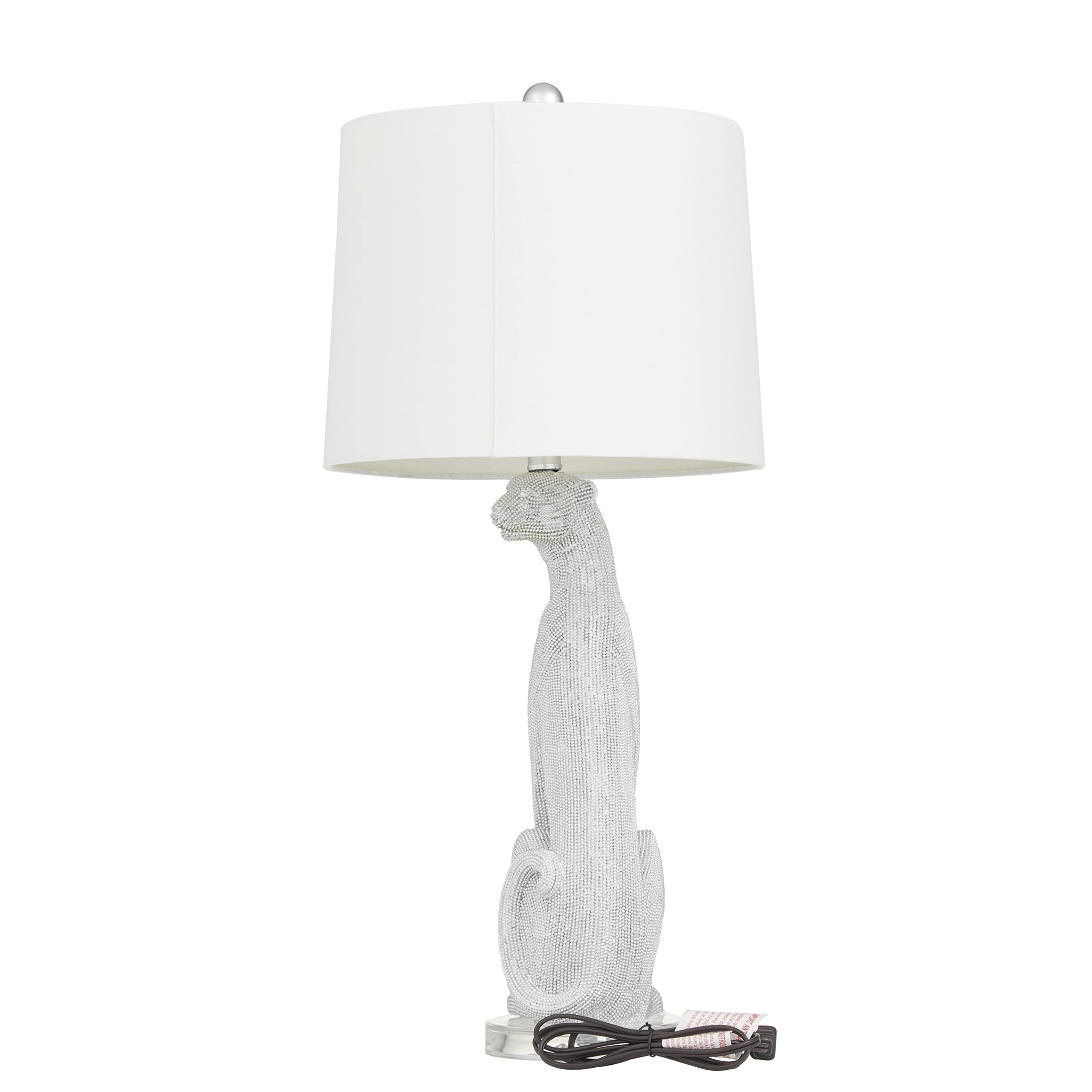 Deco 79 Polystone Leopard Table Lamp Set of 2 - 13x13x29 Inches Silver Accent Lighting for Living Room, Bedroom & Office Decor