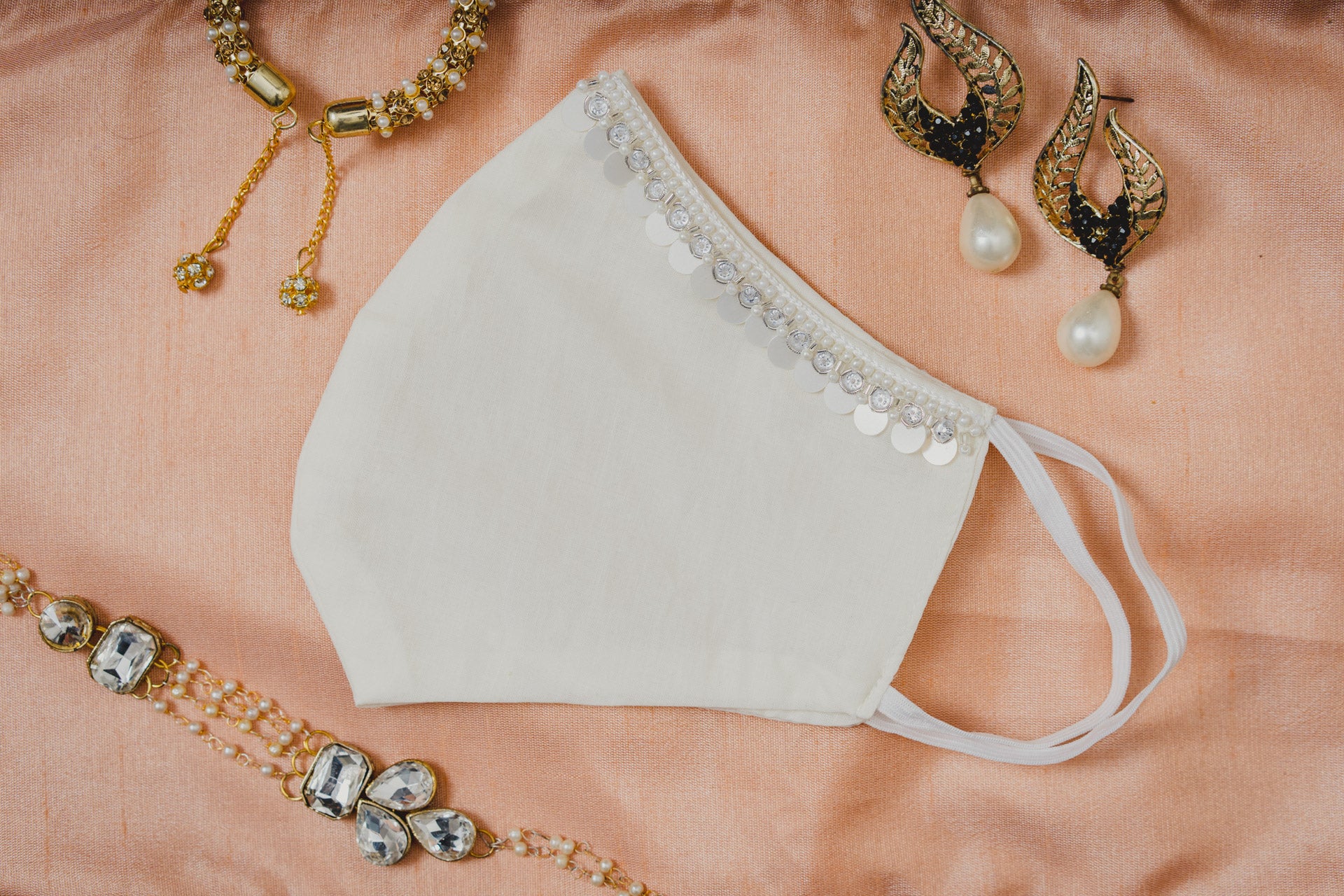 Cream Colored Cotton Face Mask with Hanging Tassel Embroidery - Soft & Breathable for Daily Use, Travel, and Fashion Accessories
