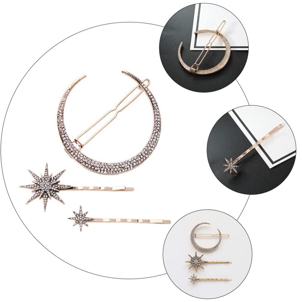3pcs Star Moon Rhinestone Hair Clips for Women & Girls - Elegant Hair Accessories for Parties, Weddings, and Everyday Wear